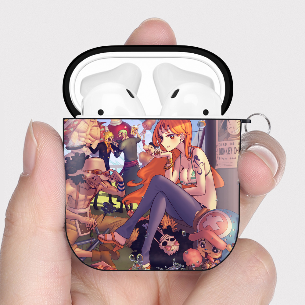 （画像用） ワンピース ONE PIECE AirPods 第2世代保護ケース ハードシェル ブラック 耐衝撃・防指紋・カラビナ付き