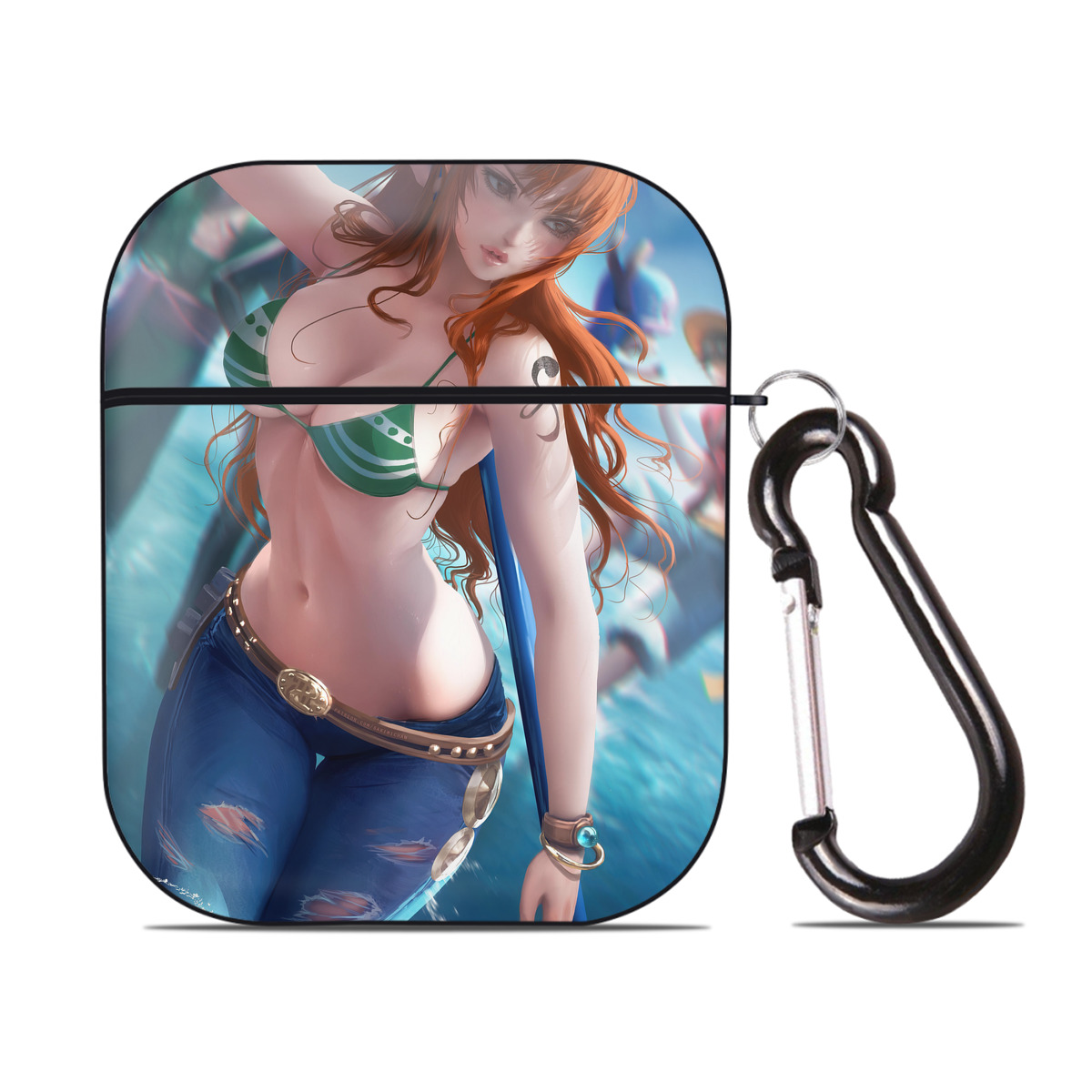 （画像用） ワンピース ONE PIECE AirPods 第2世代保護ケース ハードシェル ブラック 耐衝撃・防指紋・カラビナ付き