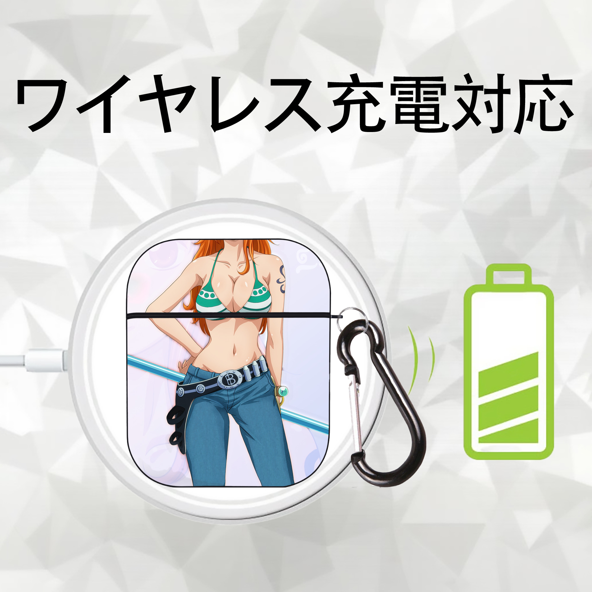 ワンピース ONE PIECE AirPods 第2世代保護ケース ハードシェル ブラック 耐衝撃・防指紋・カラビナ付き