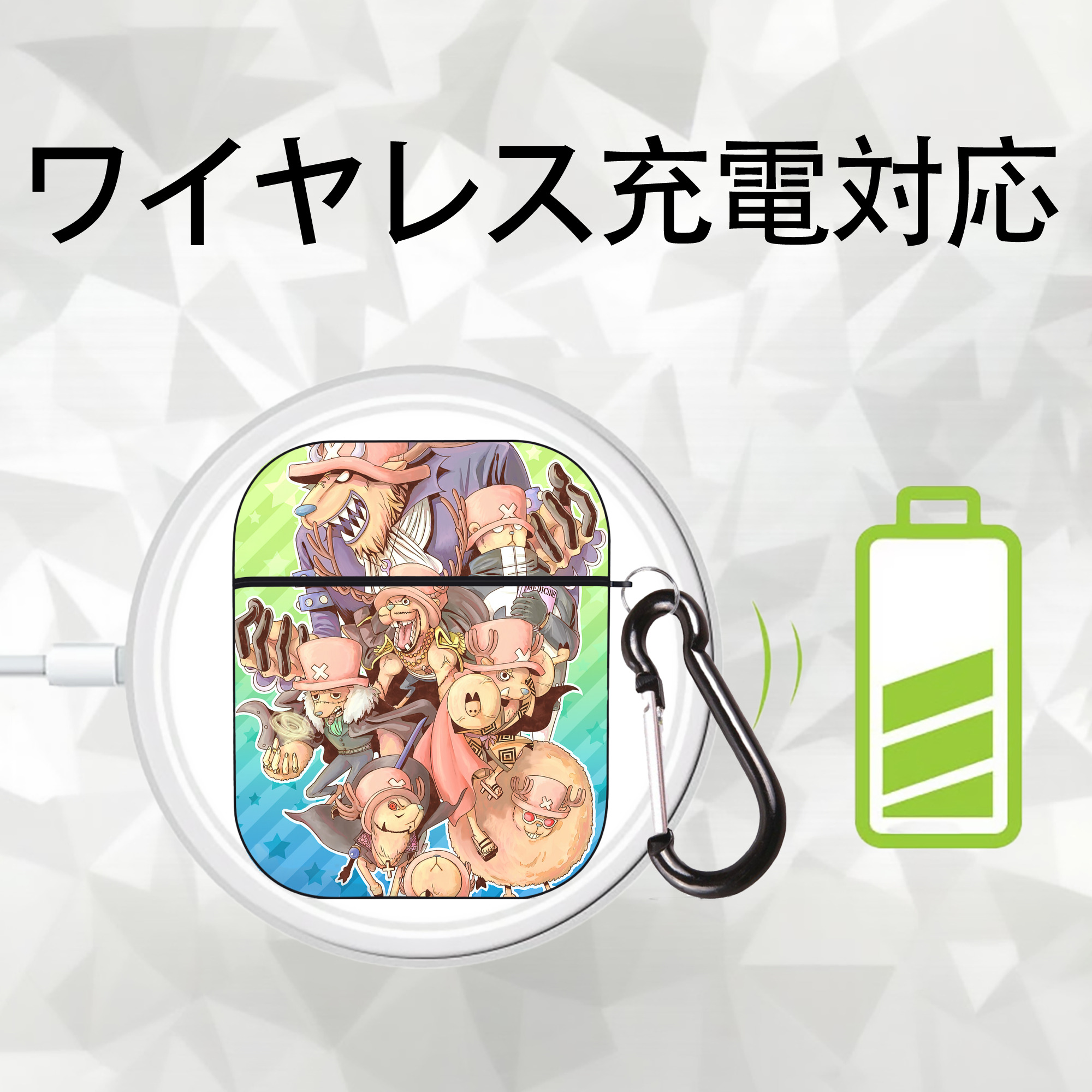 ワンピース ONE PIECE AirPods 第2世代保護ケース ハードシェル ブラック 耐衝撃・防指紋・カラビナ付き