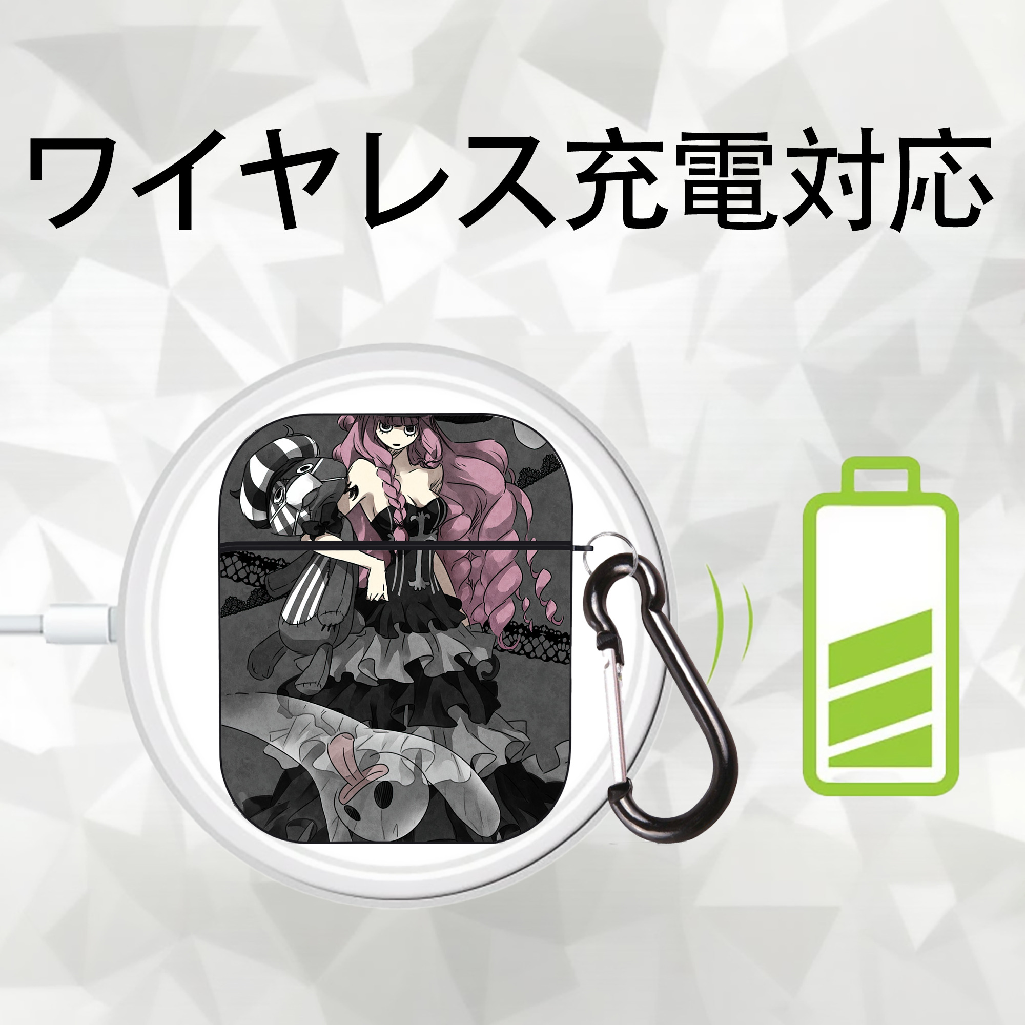 ワンピース ONE PIECE AirPods 第2世代保護ケース ハードシェル ブラック 耐衝撃・防指紋・カラビナ付き
