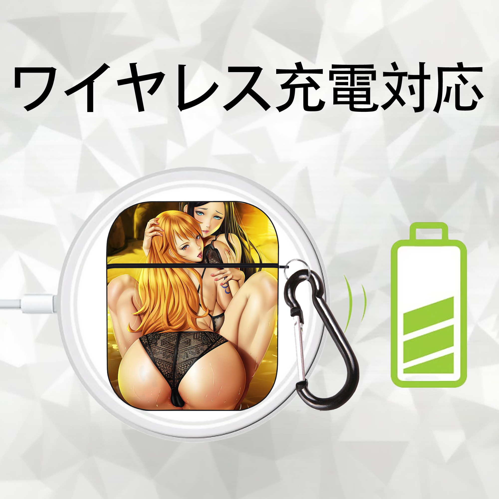 ワンピース ONE PIECE AirPods 第2世代保護ケース ハードシェル ブラック 耐衝撃・防指紋・カラビナ付き