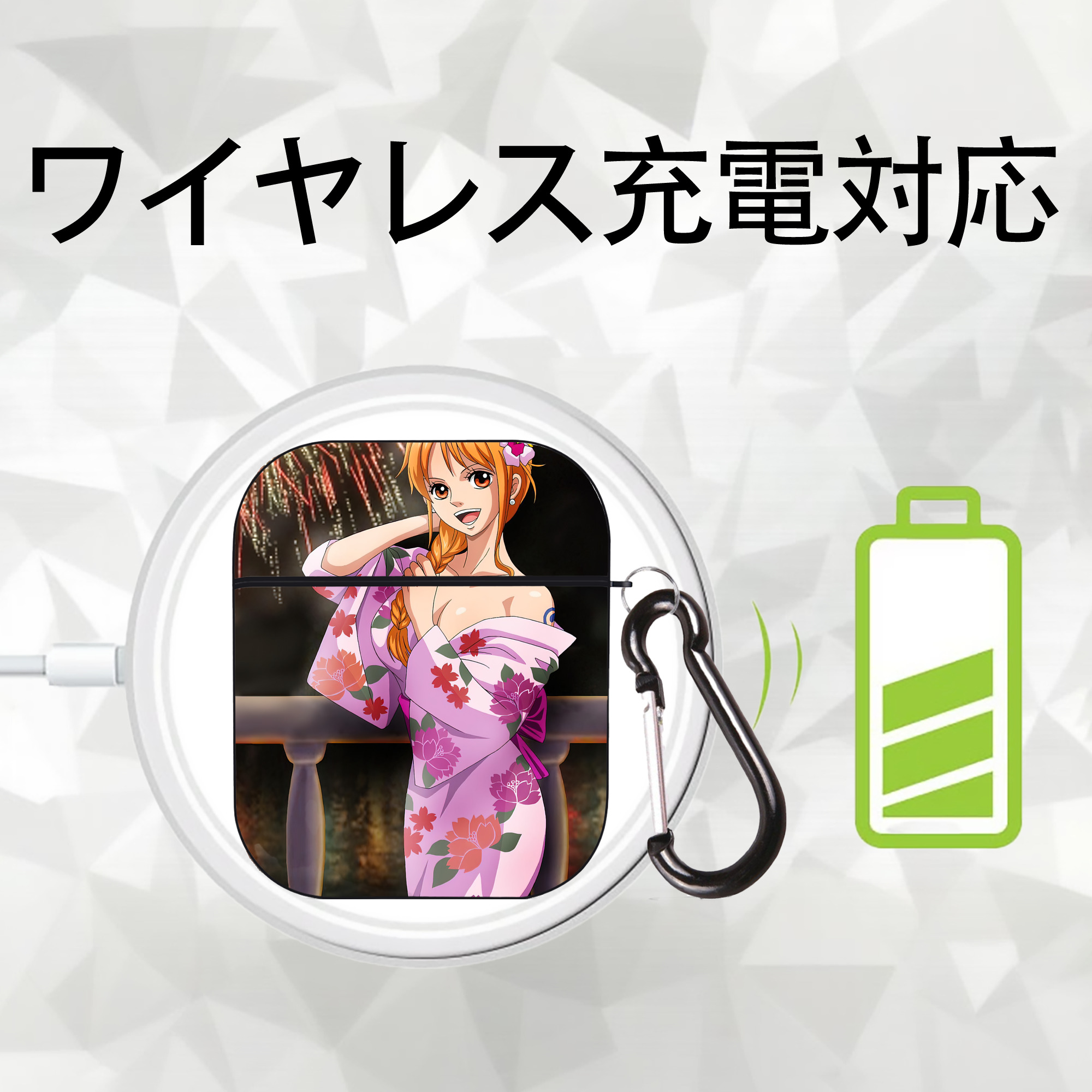ワンピース ONE PIECE AirPods 第2世代保護ケース ハードシェル ブラック 耐衝撃・防指紋・カラビナ付き