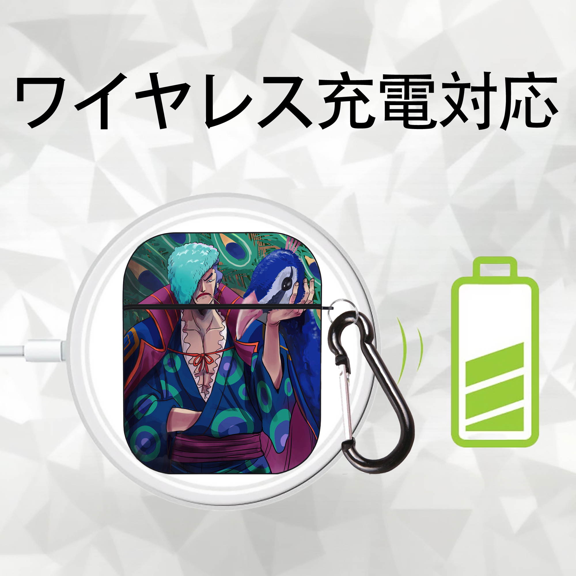 ワンピース ONE PIECE AirPods 第2世代保護ケース ハードシェル ブラック 耐衝撃・防指紋・カラビナ付き