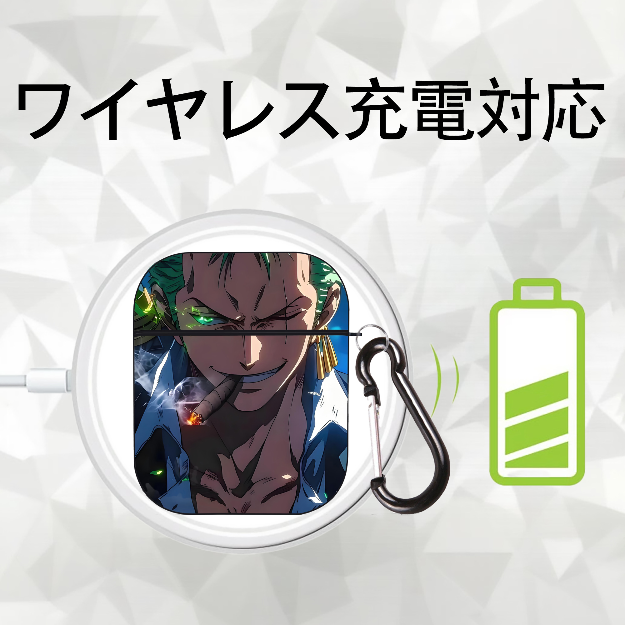 ワンピース ONE PIECE AirPods 第2世代保護ケース ハードシェル ブラック 耐衝撃・防指紋・カラビナ付き