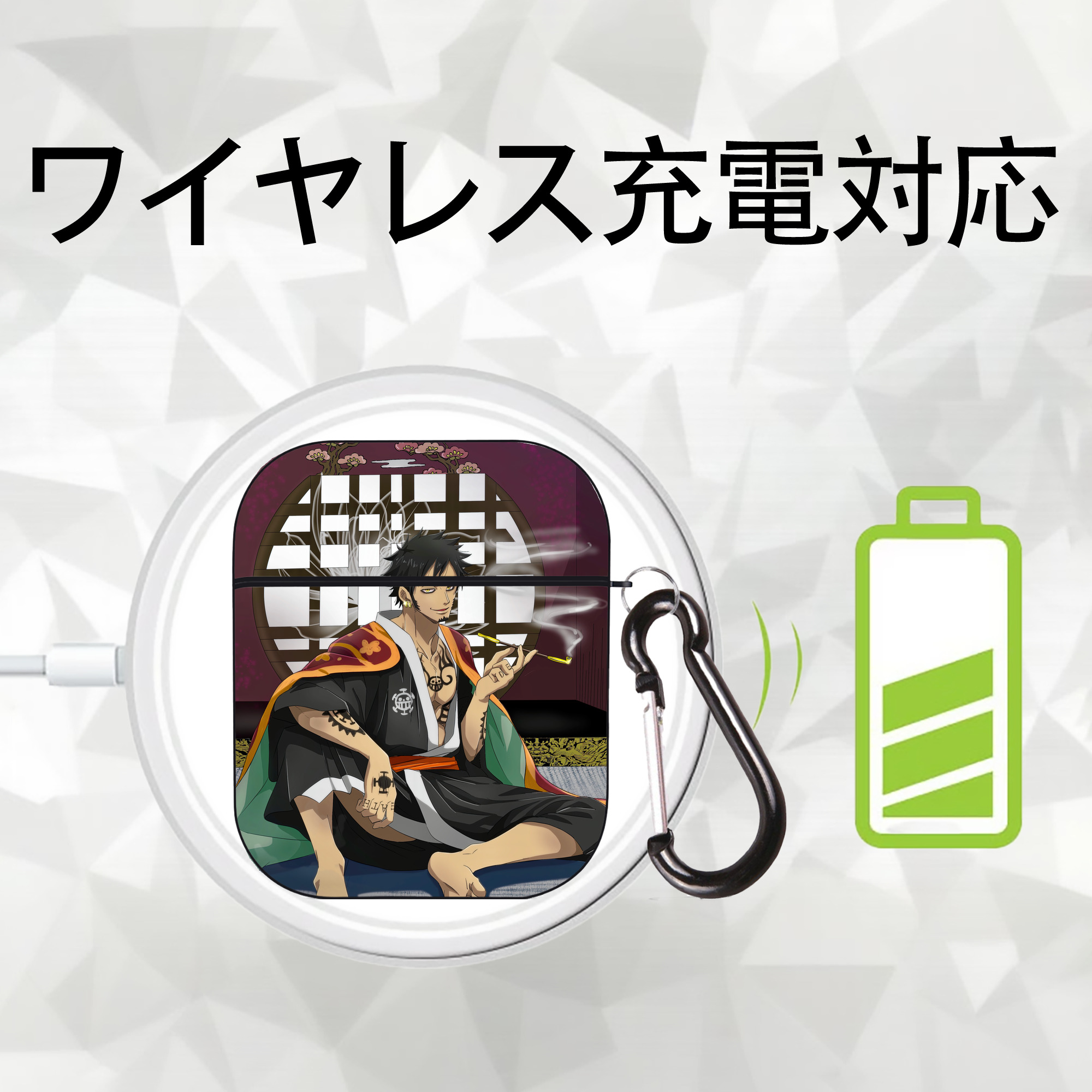 ワンピース ONE PIECE AirPods 第2世代保護ケース ハードシェル ブラック 耐衝撃・防指紋・カラビナ付き