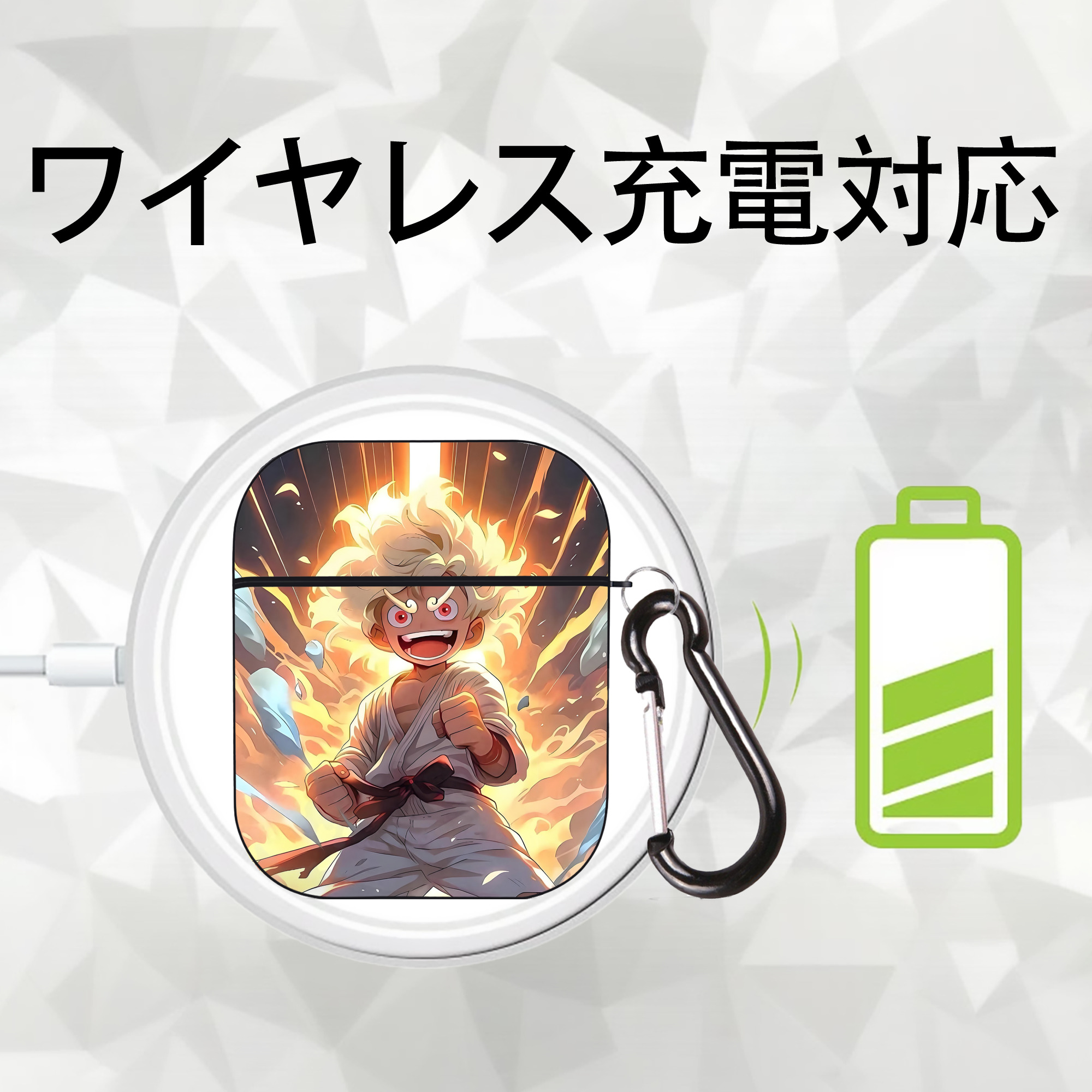 ワンピース ONE PIECE AirPods 第2世代保護ケース ハードシェル ブラック 耐衝撃・防指紋・カラビナ付き