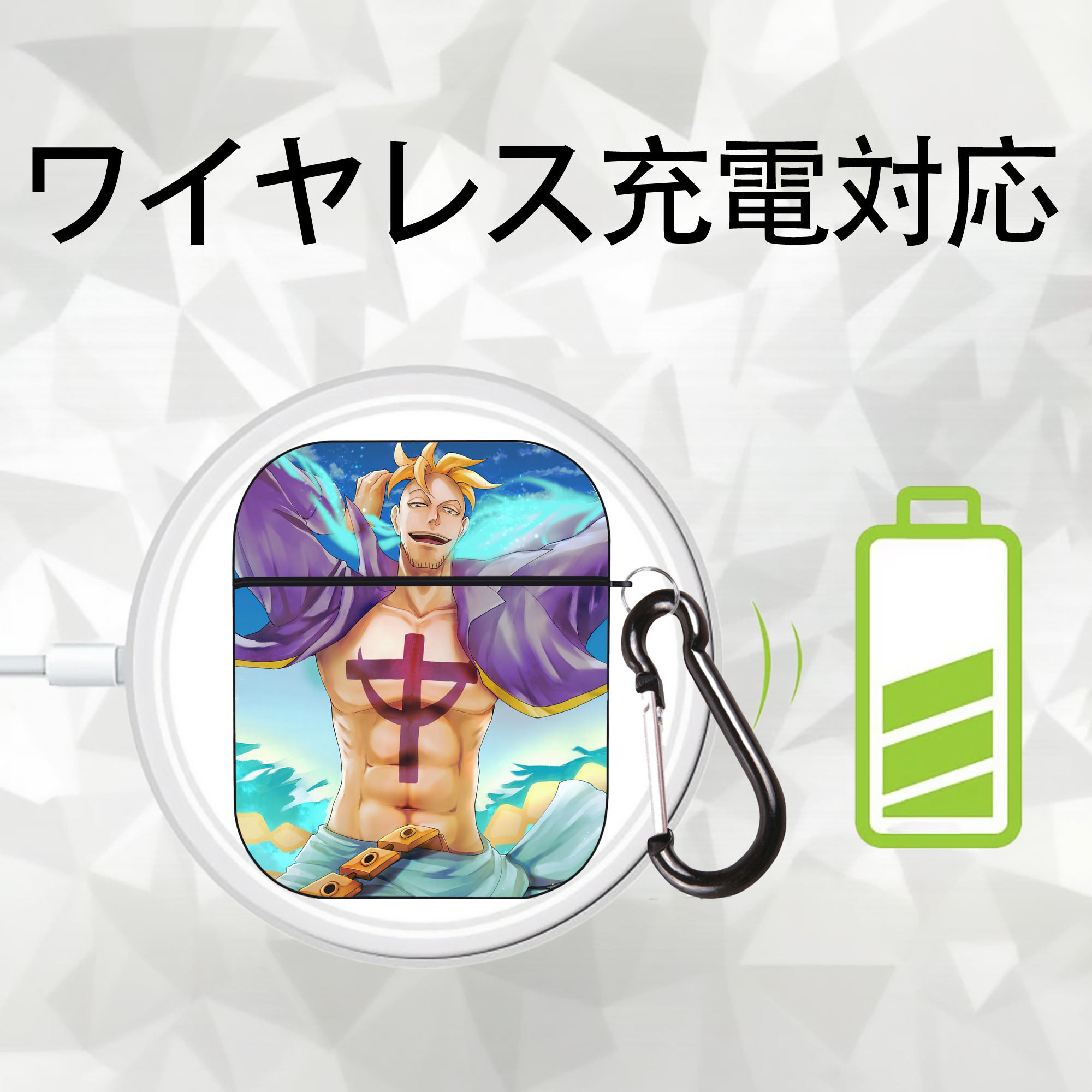 ワンピース ONE PIECE AirPods 第2世代保護ケース ハードシェル ブラック 耐衝撃・防指紋・カラビナ付き