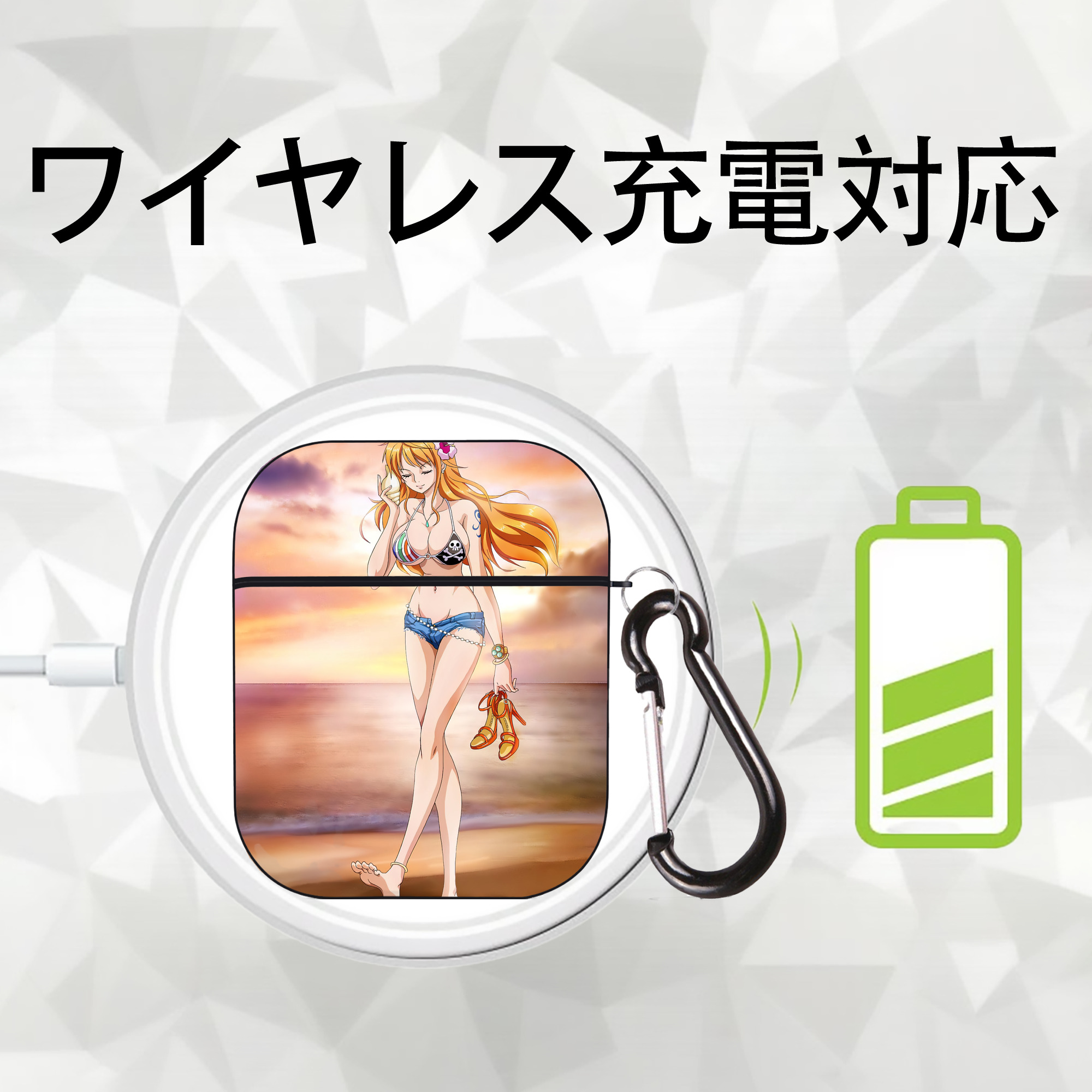 ワンピース ONE PIECE AirPods 第2世代保護ケース ハードシェル ブラック 耐衝撃・防指紋・カラビナ付き