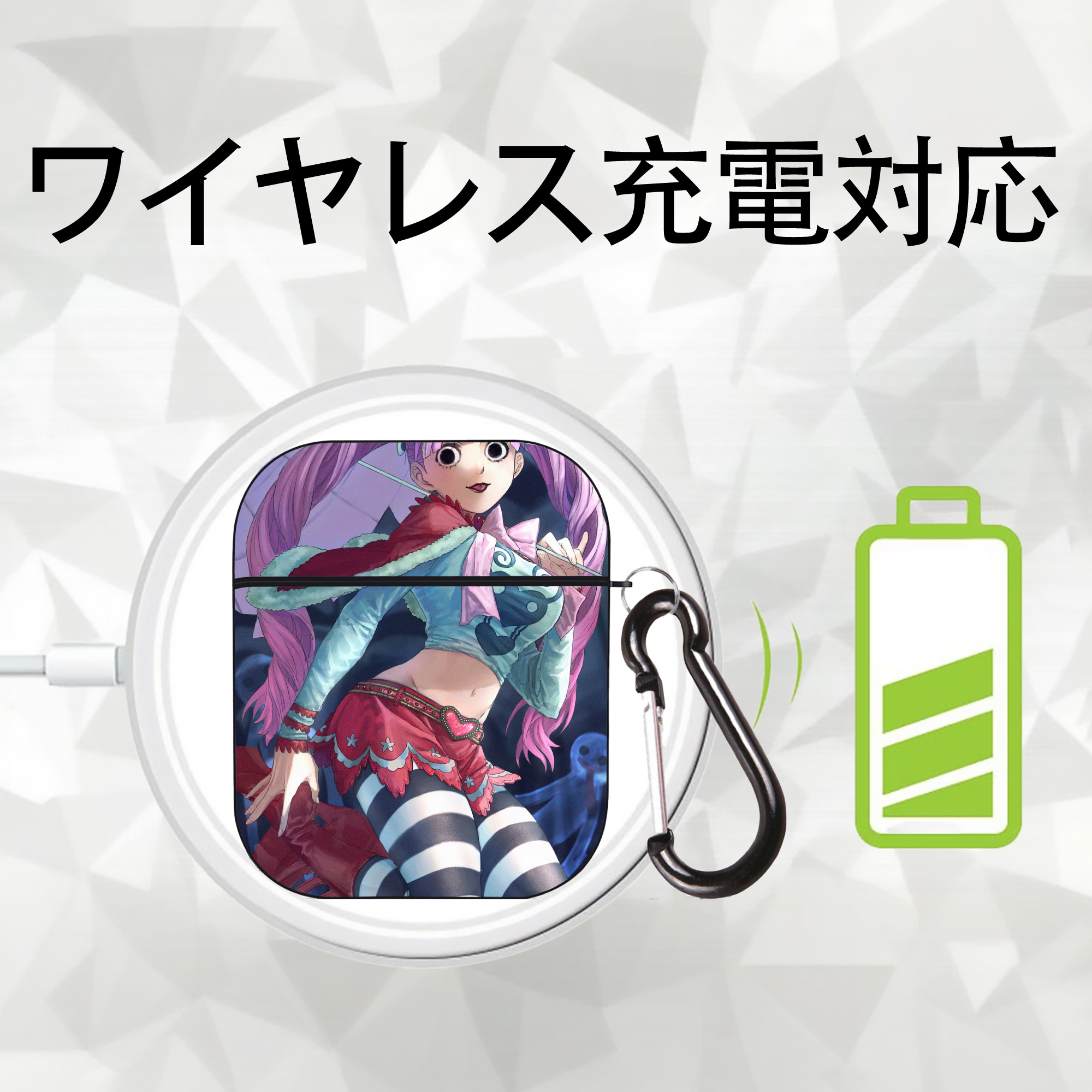 ワンピース ONE PIECE AirPods 第2世代保護ケース ハードシェル ブラック 耐衝撃・防指紋・カラビナ付き
