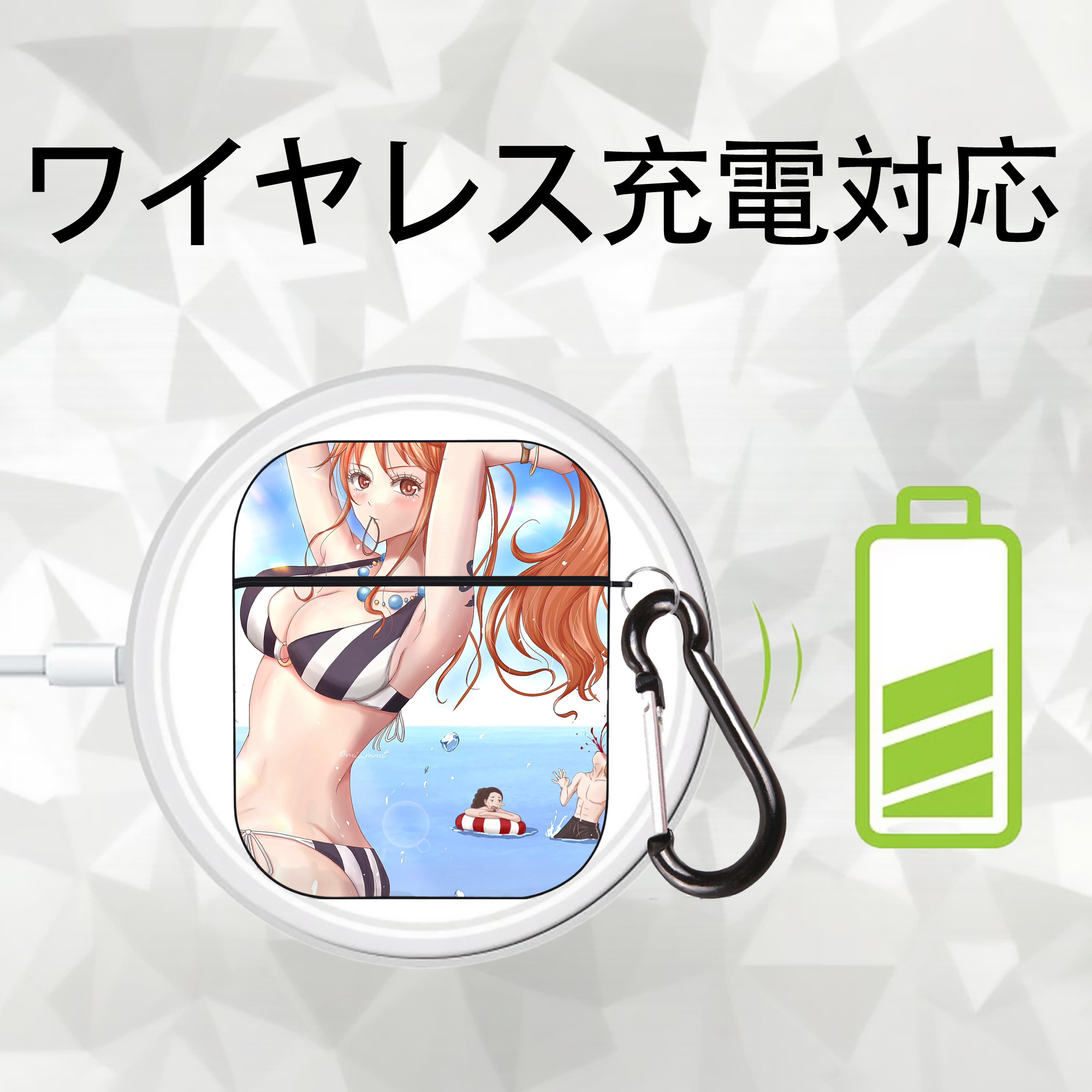 ワンピース ONE PIECE AirPods 第2世代保護ケース ハードシェル ブラック 耐衝撃・防指紋・カラビナ付き