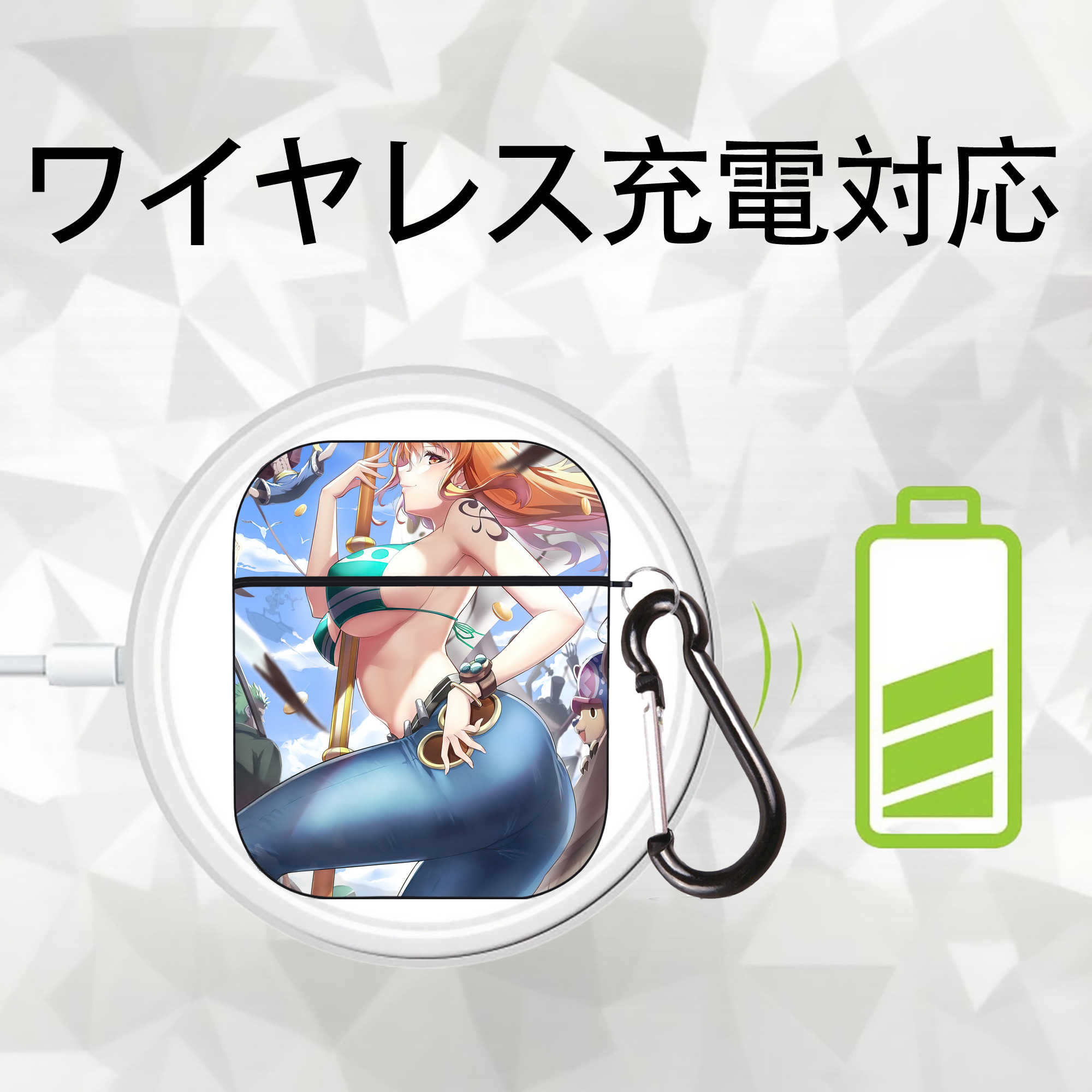 ワンピース ONE PIECE AirPods 第2世代保護ケース ハードシェル ブラック 耐衝撃・防指紋・カラビナ付き