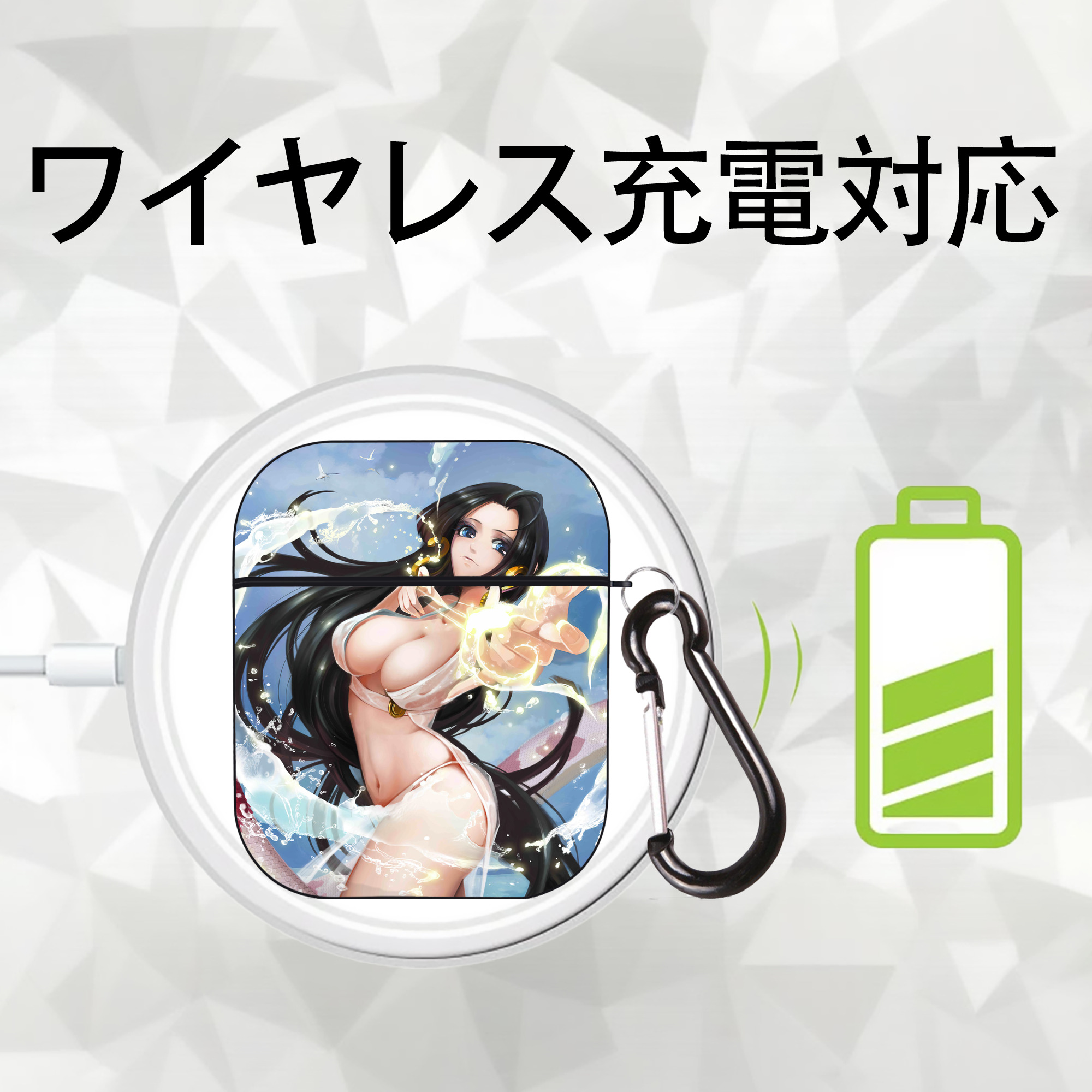 ワンピース ONE PIECE AirPods 第2世代保護ケース ハードシェル ブラック 耐衝撃・防指紋・カラビナ付き