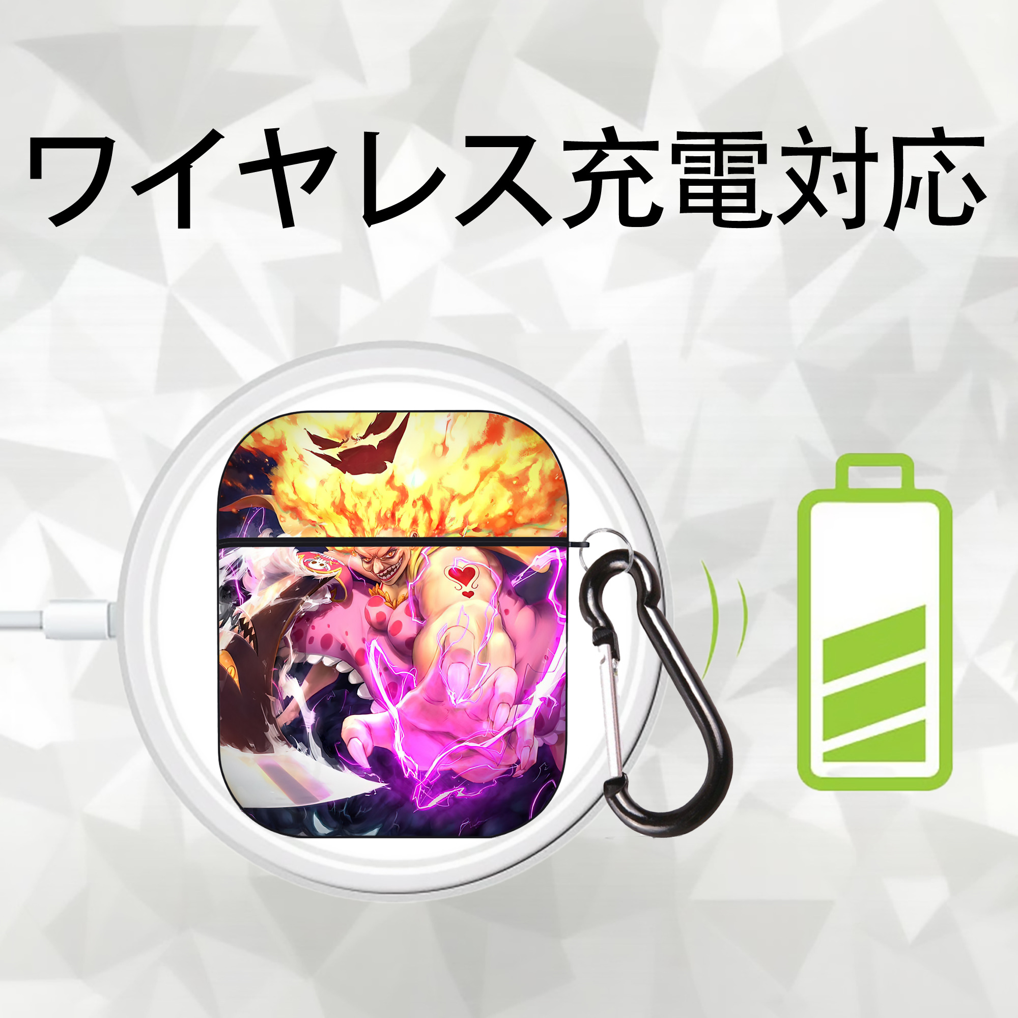 ワンピース ONE PIECE AirPods 第2世代保護ケース ハードシェル ブラック 耐衝撃・防指紋・カラビナ付き