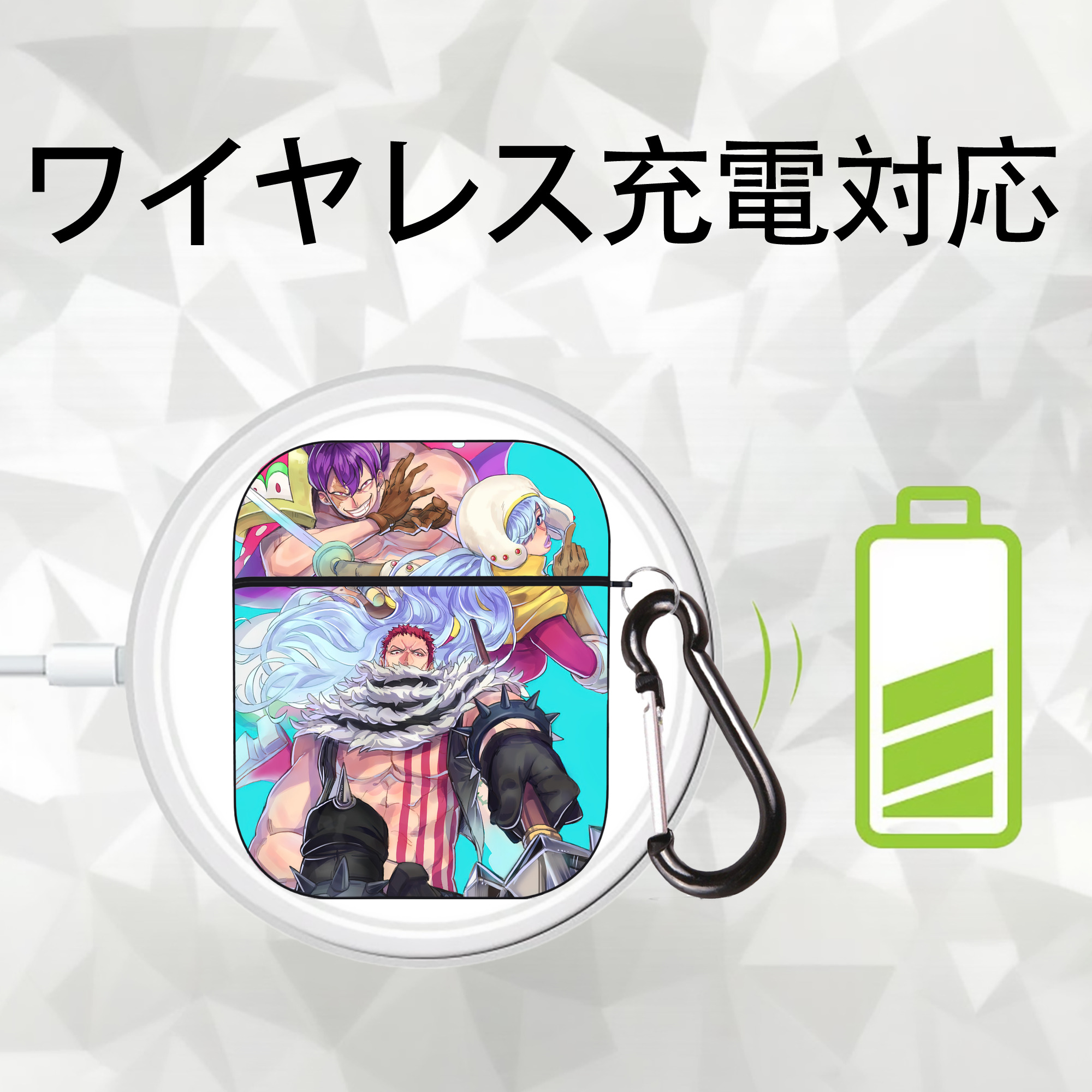 ワンピース ONE PIECE AirPods 第2世代保護ケース ハードシェル ブラック 耐衝撃・防指紋・カラビナ付き