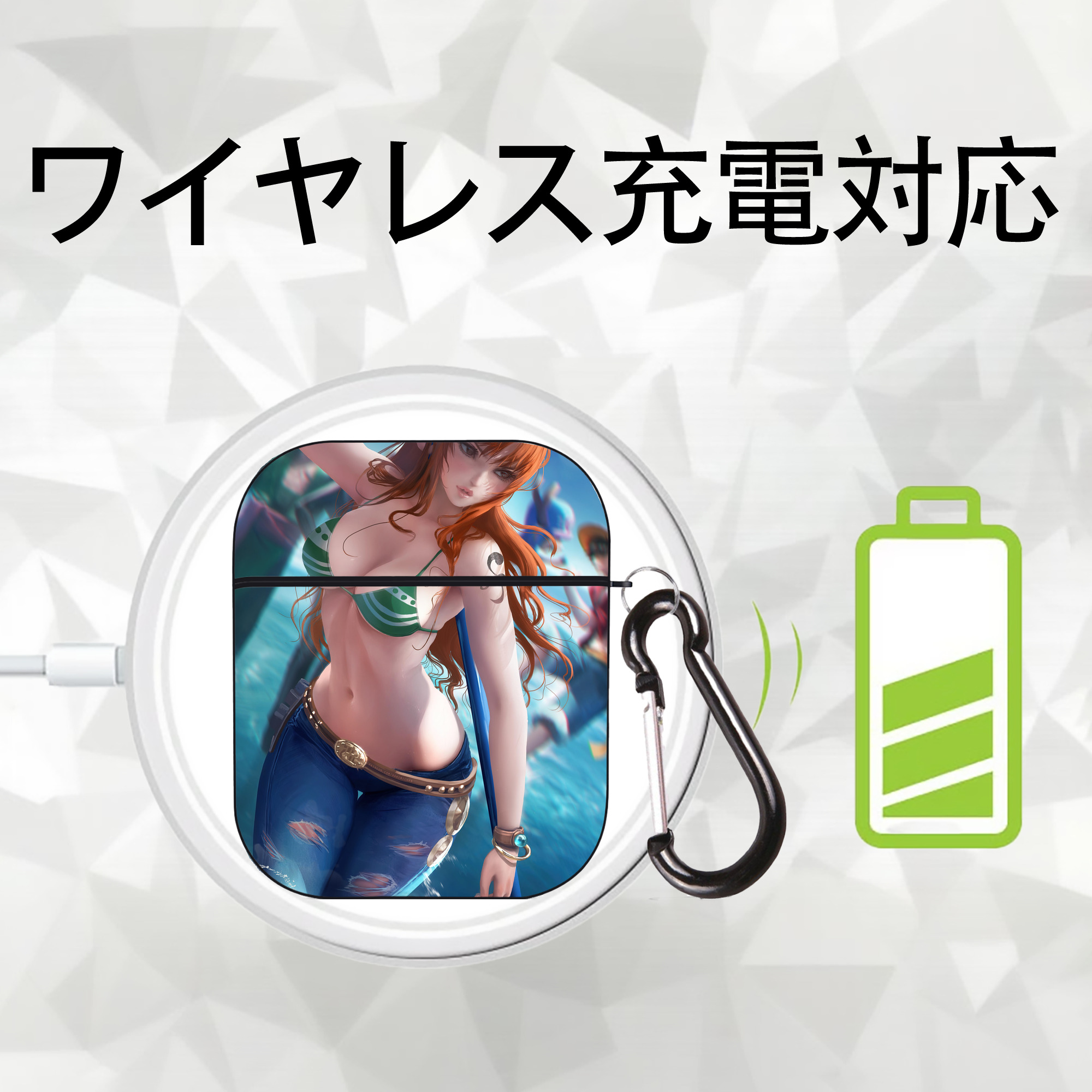 ワンピース ONE PIECE AirPods 第2世代保護ケース ハードシェル ブラック 耐衝撃・防指紋・カラビナ付き