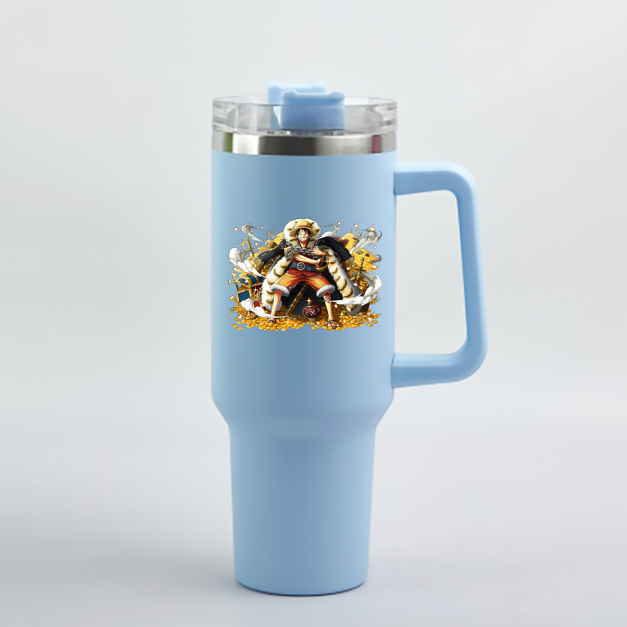 ワンピース モンキー・D・ルフィ ONE PIECE Monkey D. Luffy 1200mL車用タンブラー - クリスタルステッカー（プラスチックストロー付き）