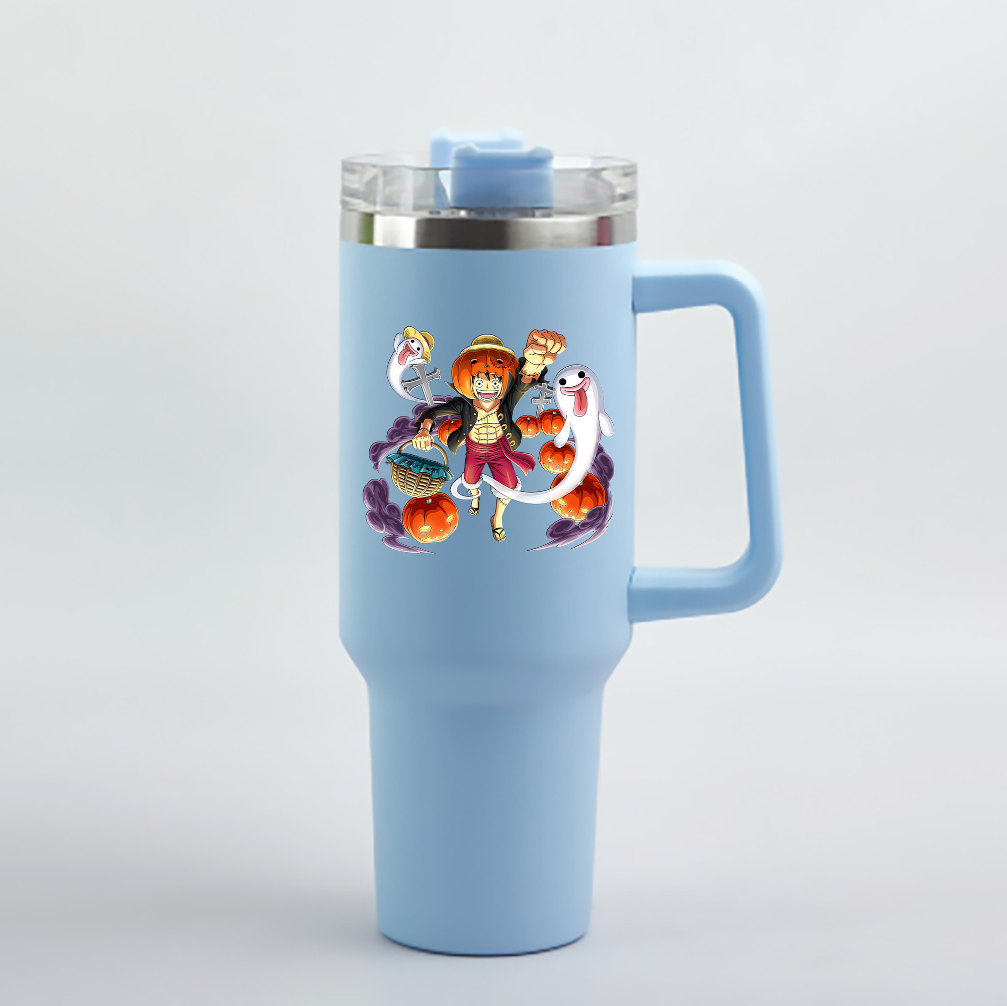 ワンピース モンキー・D・ルフィ ONE PIECE Monkey D. Luffy 1200mL車用タンブラー - クリスタルステッカー（プラスチックストロー付き）