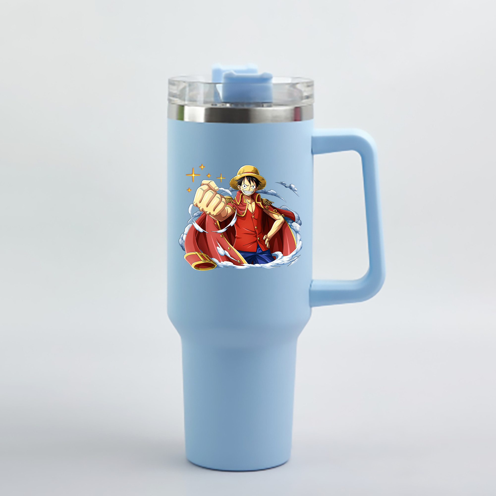 ワンピース モンキー・D・ルフィ ONE PIECE Monkey D. Luffy 1200mL車用タンブラー - クリスタルステッカー（プラスチックストロー付き）