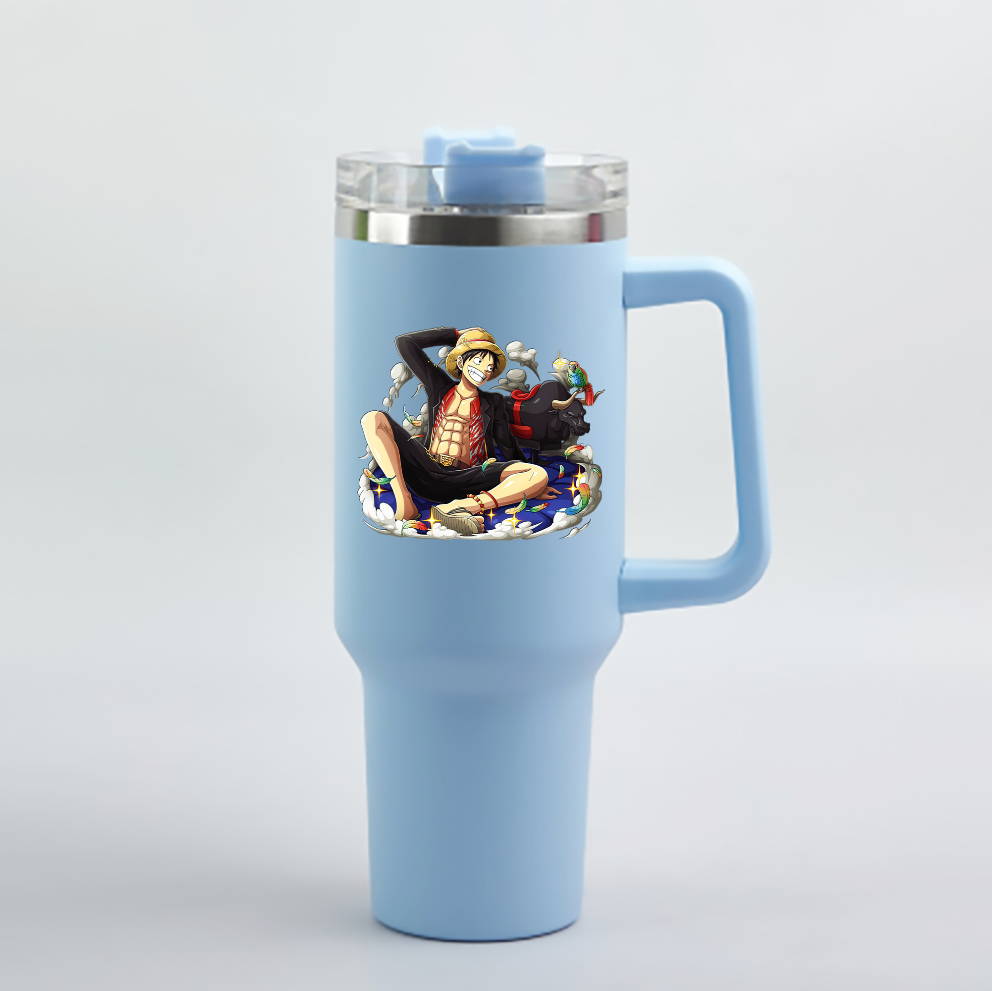 ワンピース モンキー・D・ルフィ ONE PIECE Monkey D. Luffy 1200mL車用タンブラー - クリスタルステッカー（プラスチックストロー付き）