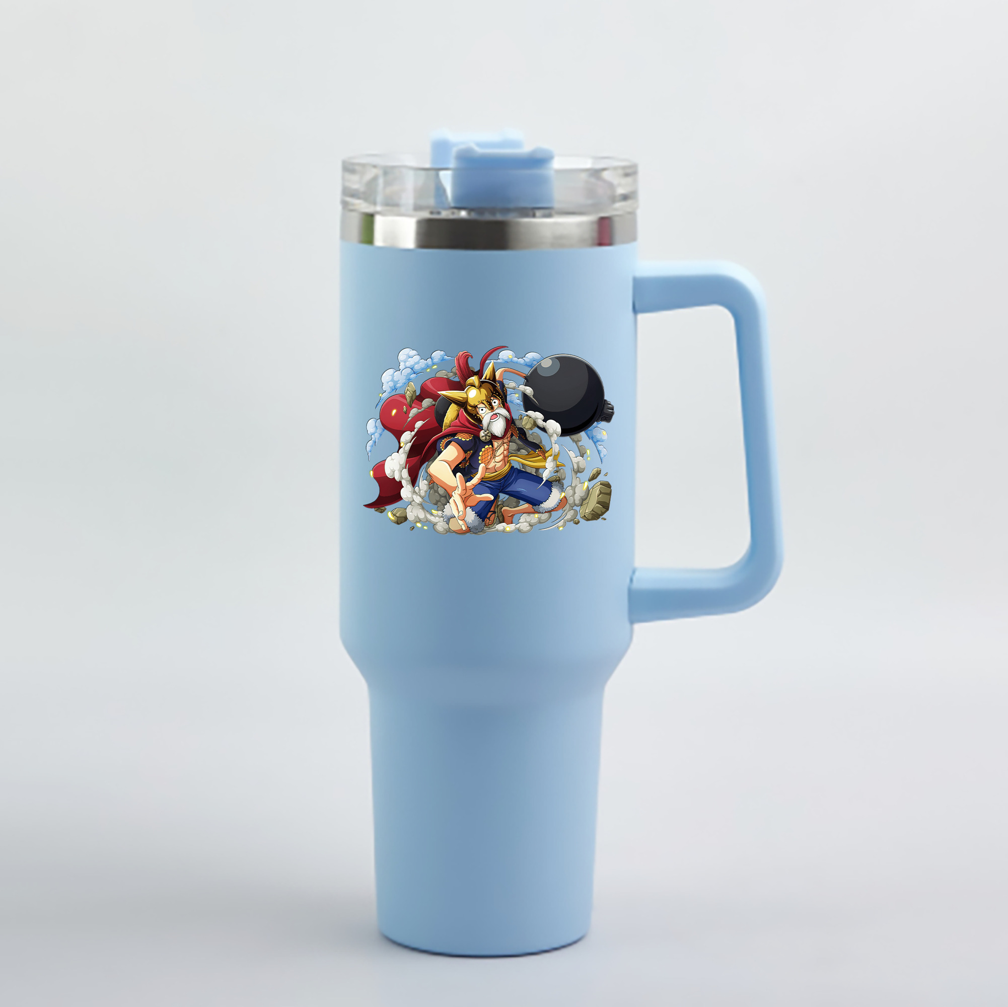 ワンピース モンキー・D・ルフィ ONE PIECE Monkey D. Luffy 1200mL車用タンブラー - クリスタルステッカー（プラスチックストロー付き）