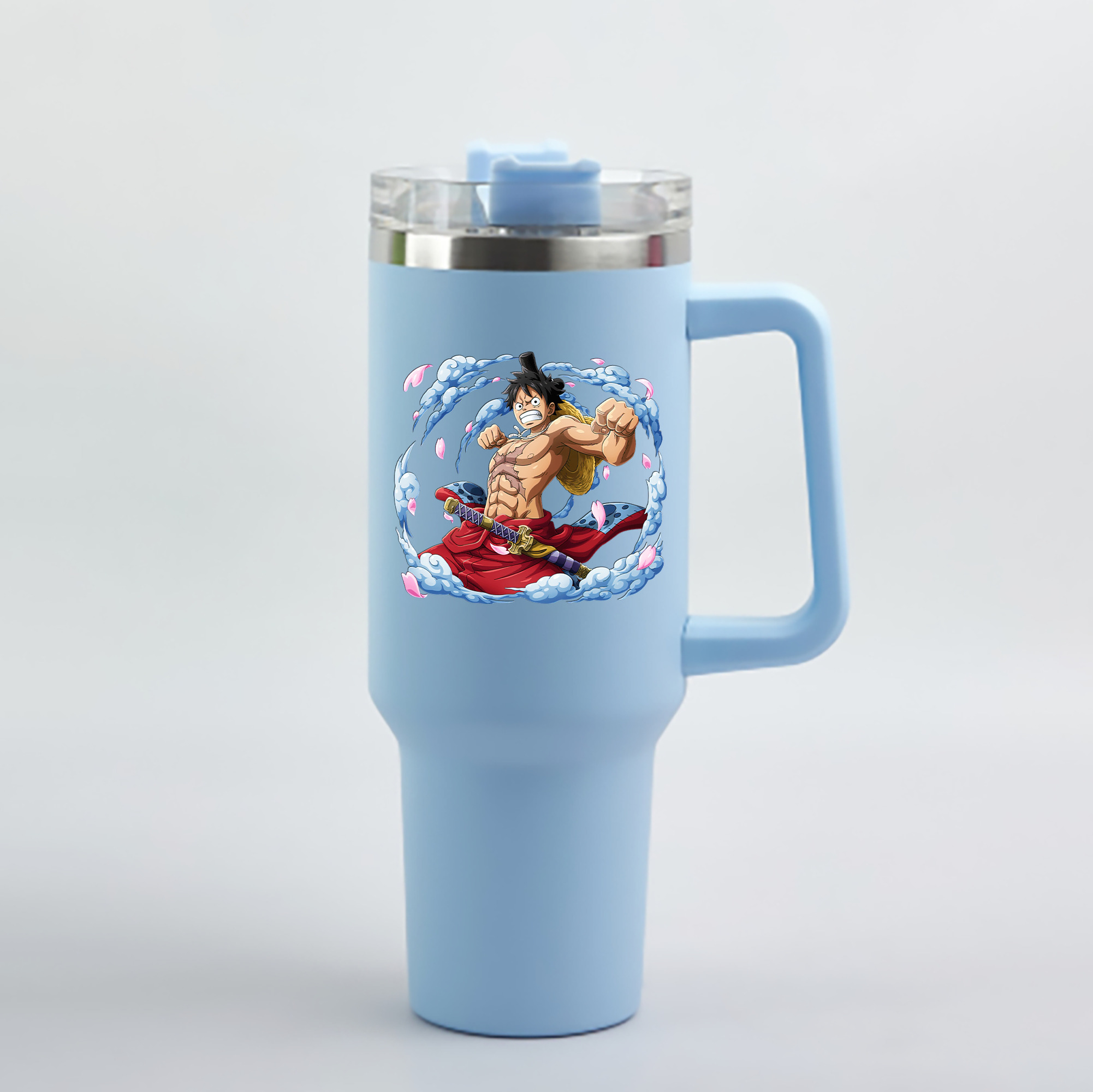 ワンピース モンキー・D・ルフィ ONE PIECE Monkey D. Luffy 1200mL車用タンブラー - クリスタルステッカー（プラスチックストロー付き）