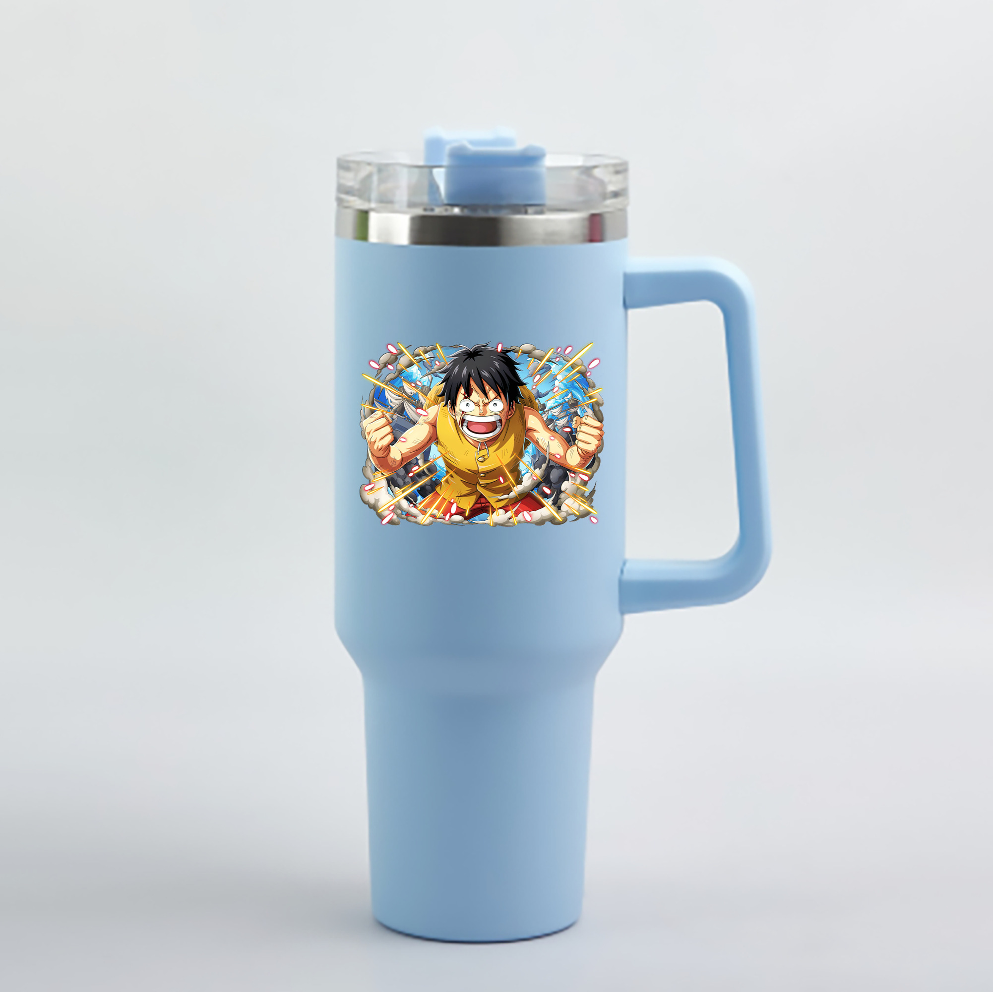 ワンピース モンキー・D・ルフィ ONE PIECE Monkey D. Luffy 1200mL車用タンブラー - クリスタルステッカー（プラスチックストロー付き）