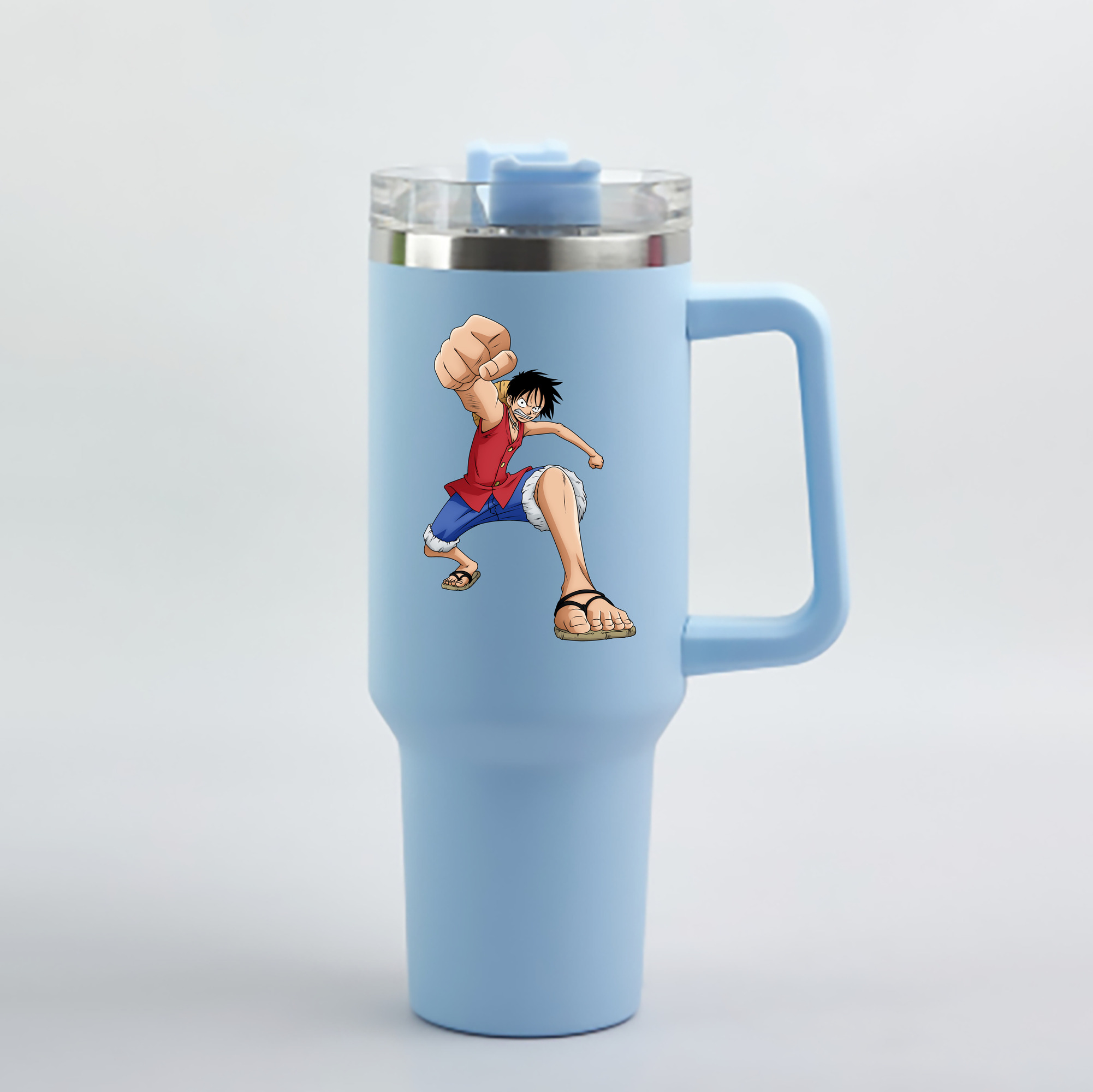 ワンピース モンキー・D・ルフィ ONE PIECE Monkey D. Luffy 1200mL車用タンブラー - クリスタルステッカー（プラスチックストロー付き）