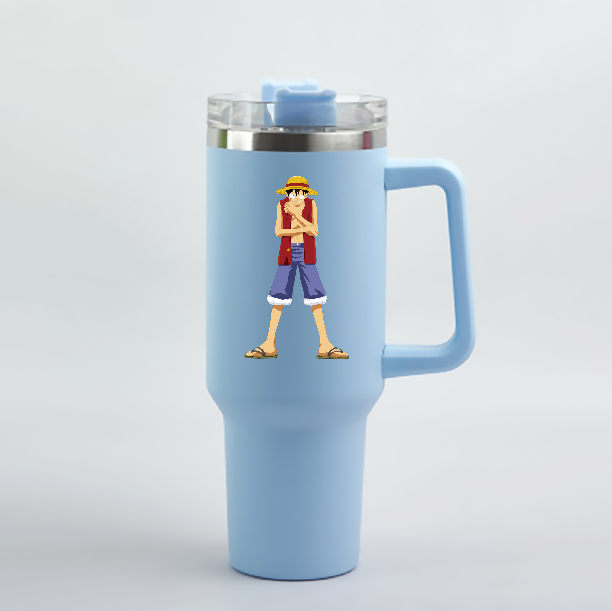 ワンピース モンキー・D・ルフィ ONE PIECE Monkey D. Luffy 1200mL車用タンブラー - クリスタルステッカー（プラスチックストロー付き）