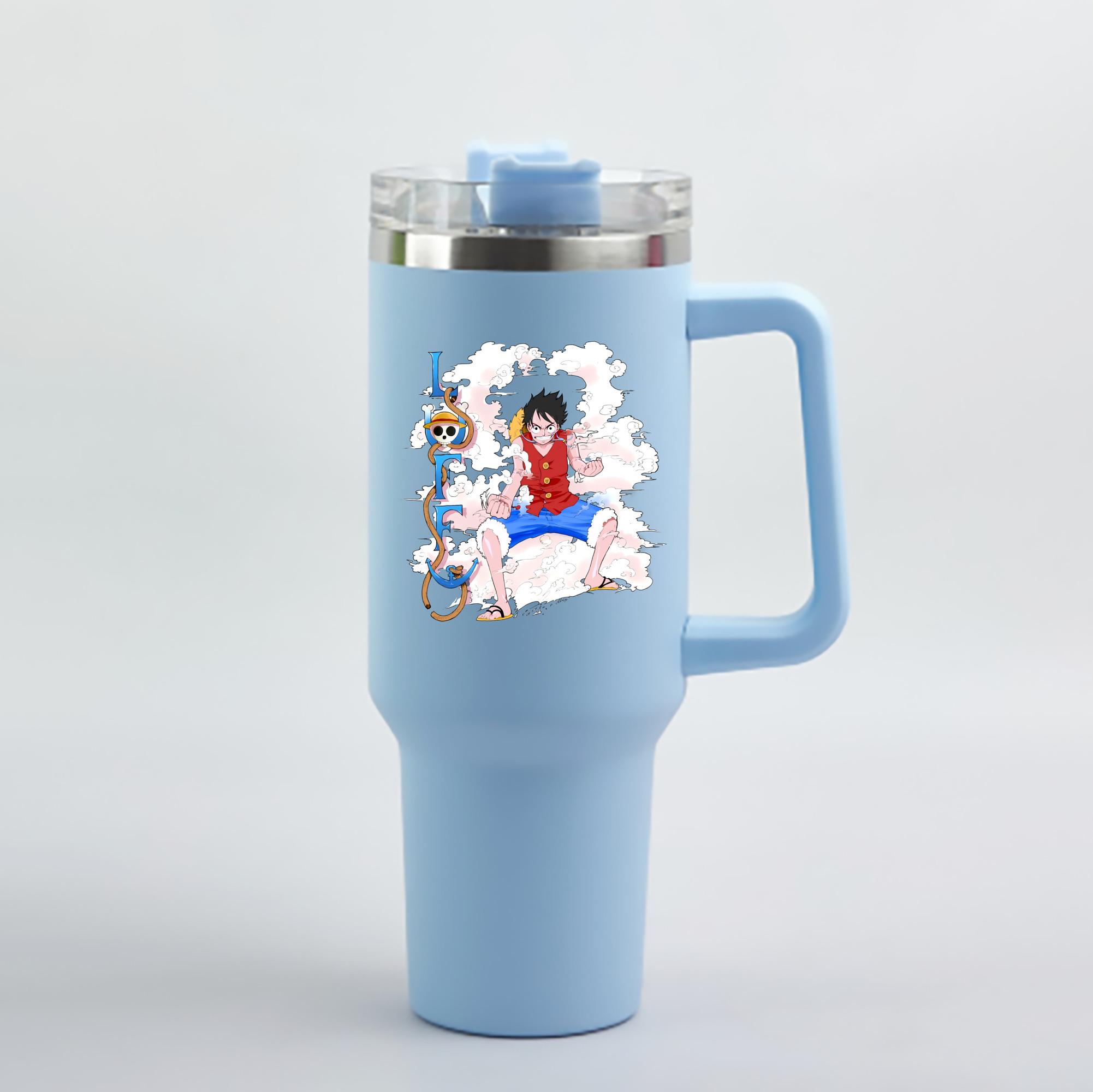 ワンピース モンキー・D・ルフィ ONE PIECE Monkey D. Luffy 1200mL車用タンブラー - クリスタルステッカー（プラスチックストロー付き）