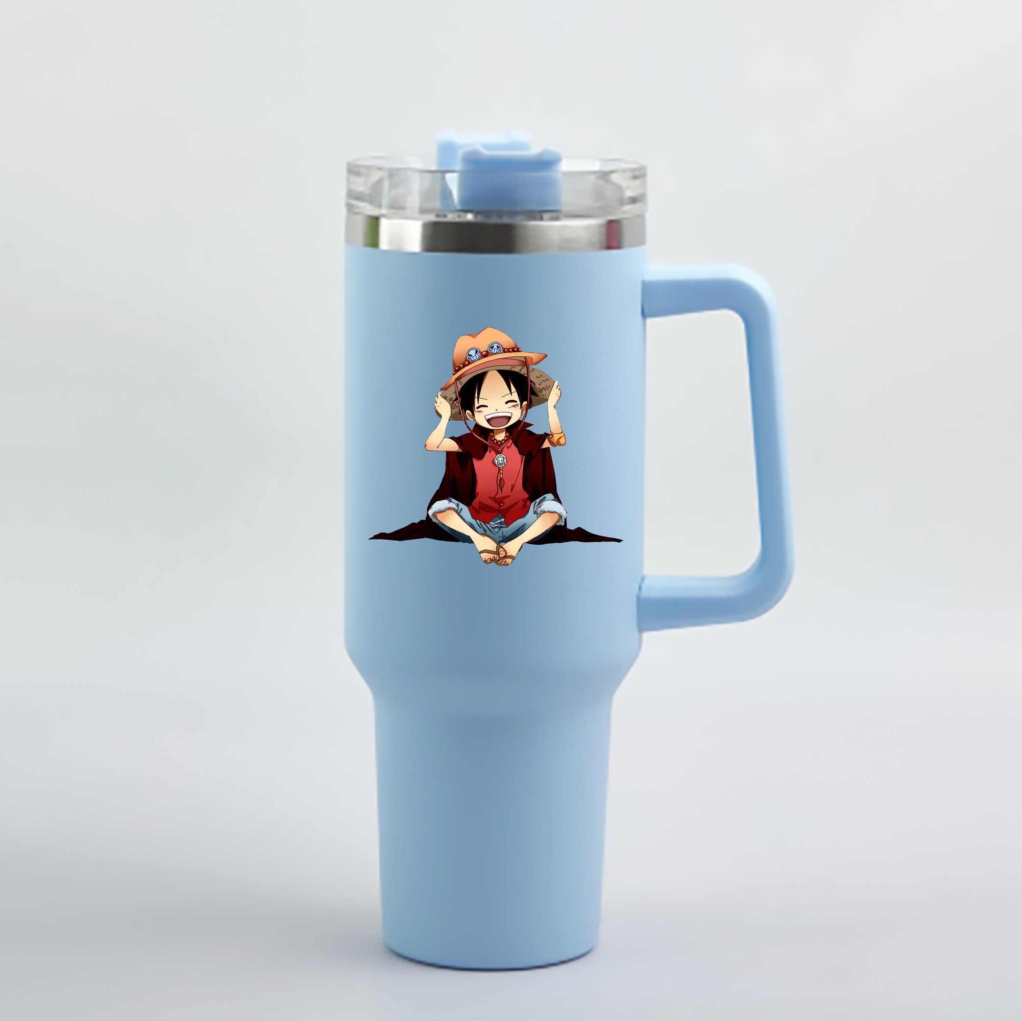 ワンピース モンキー・D・ルフィ ONE PIECE Monkey D. Luffy 1200mL車用タンブラー - クリスタルステッカー（プラスチックストロー付き）