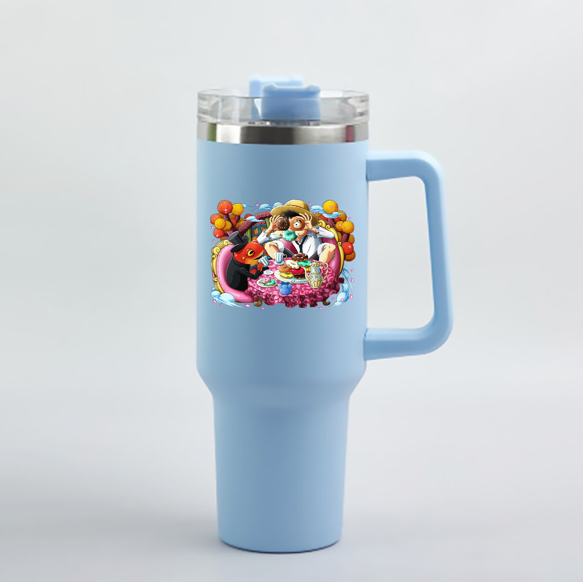ワンピース モンキー・D・ルフィ ONE PIECE Monkey D. Luffy 1200mL車用タンブラー - クリスタルステッカー（プラスチックストロー付き）