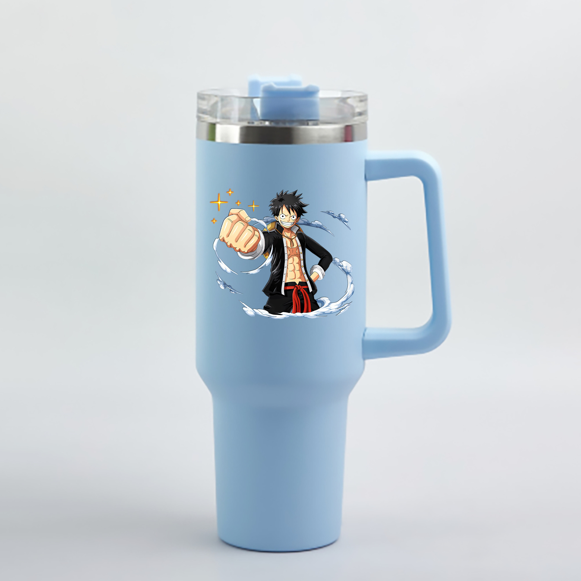 ワンピース モンキー・D・ルフィ ONE PIECE Monkey D. Luffy 1200mL車用タンブラー - クリスタルステッカー（プラスチックストロー付き）
