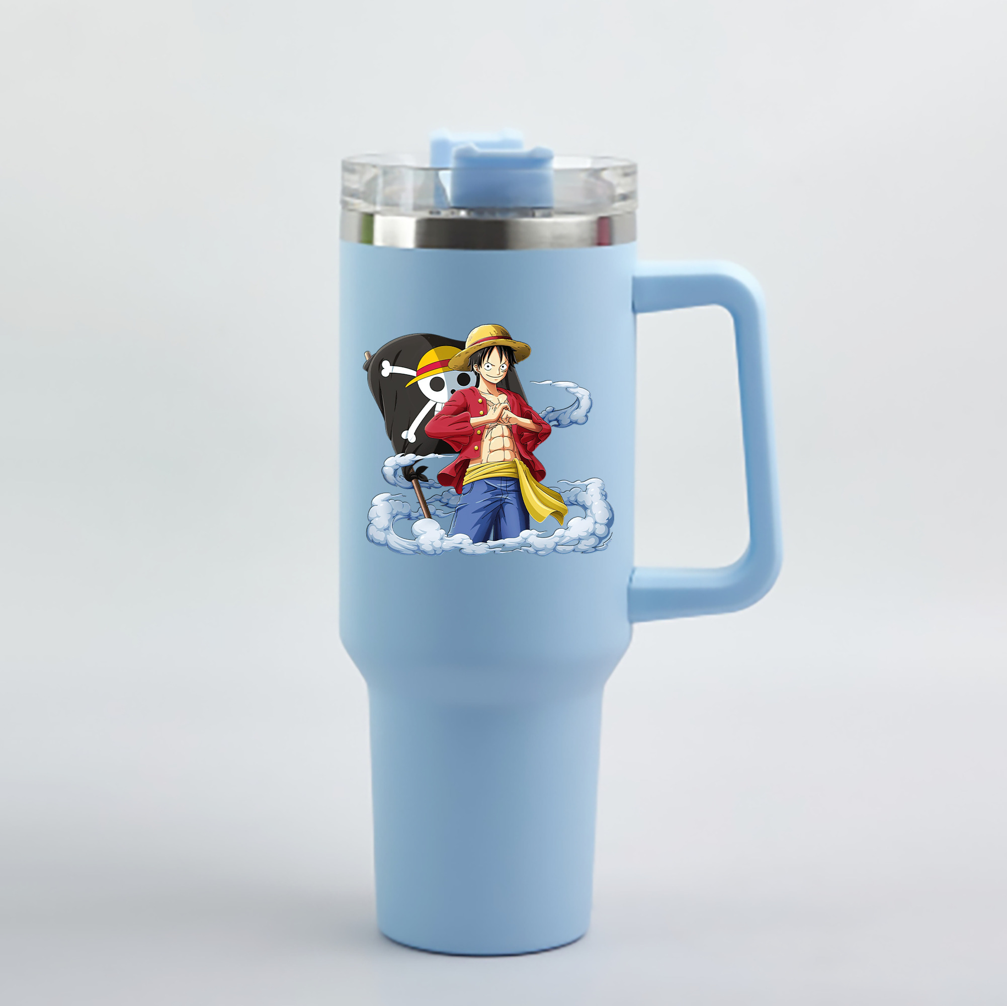 ワンピース モンキー・D・ルフィ ONE PIECE Monkey D. Luffy 1200mL車用タンブラー - クリスタルステッカー（プラスチックストロー付き）