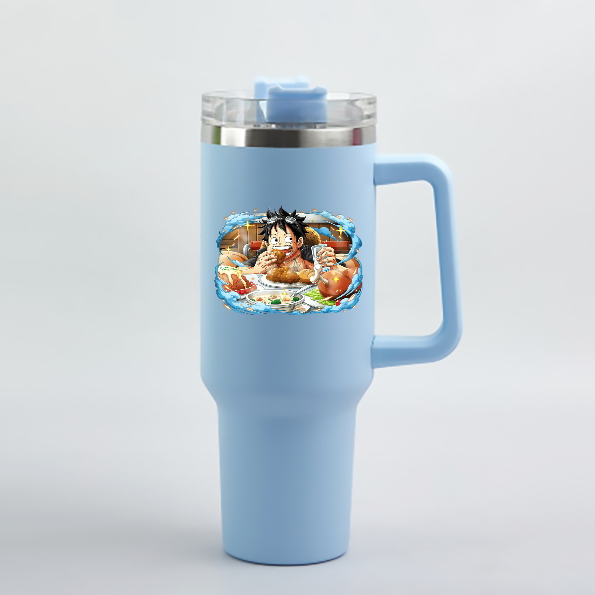 ワンピース モンキー・D・ルフィ ONE PIECE Monkey D. Luffy 1200mL車用タンブラー - クリスタルステッカー（プラスチックストロー付き）