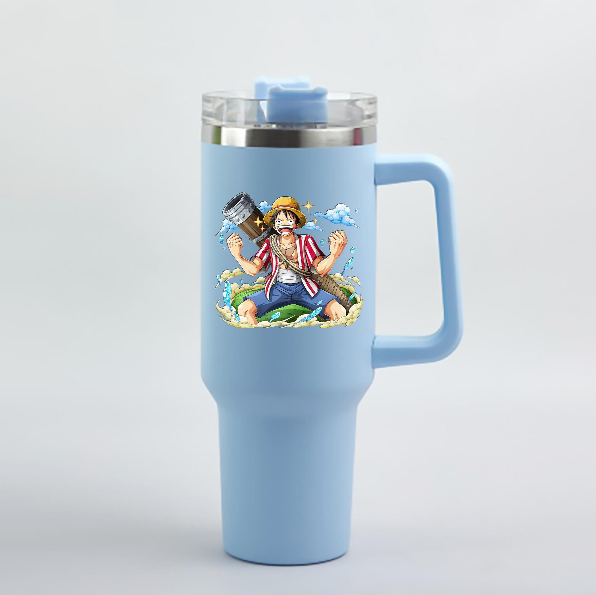 ワンピース モンキー・D・ルフィ ONE PIECE Monkey D. Luffy 1200mL車用タンブラー - クリスタルステッカー（プラスチックストロー付き）