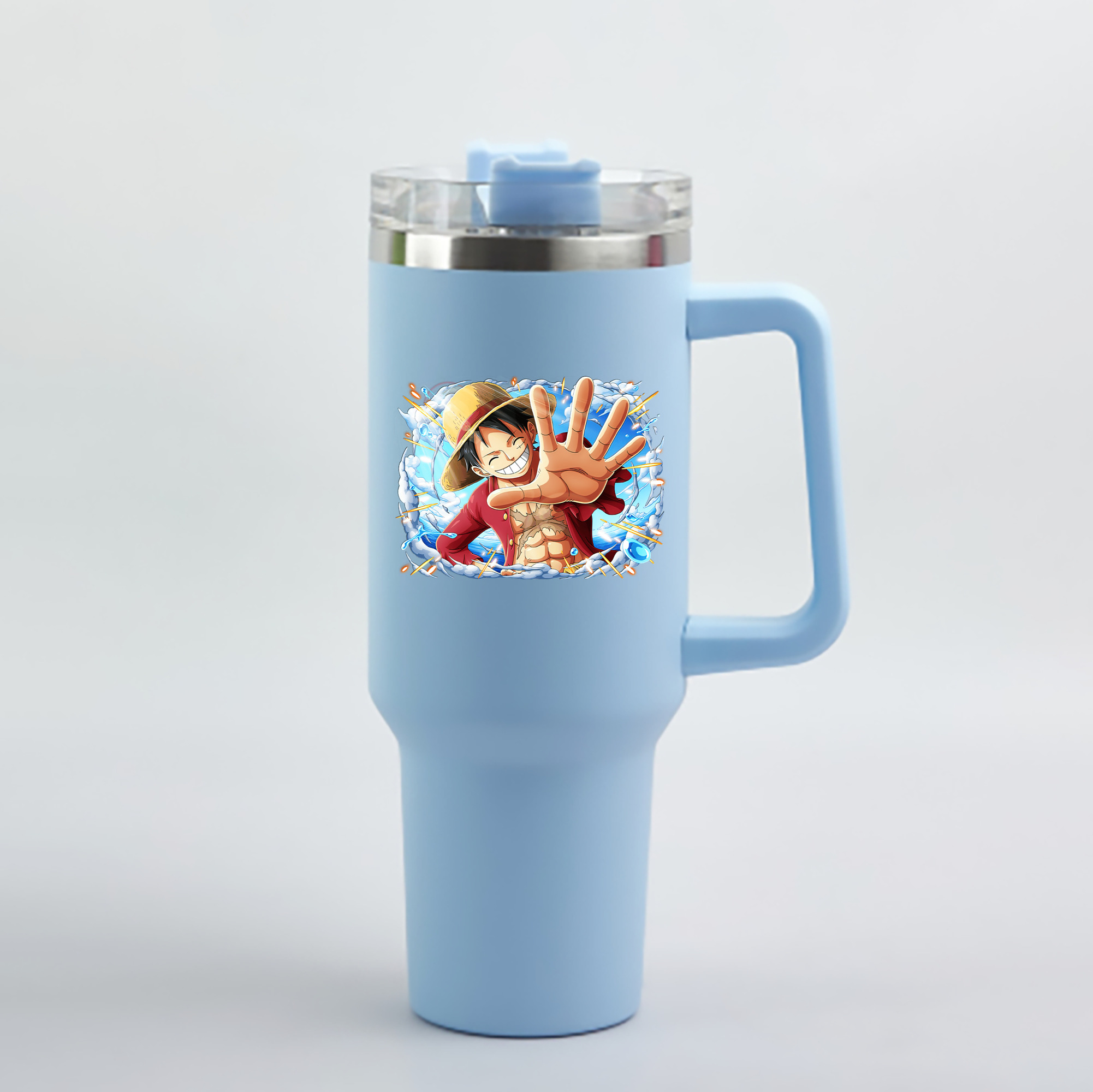 ワンピース モンキー・D・ルフィ ONE PIECE Monkey D. Luffy 1200mL車用タンブラー - クリスタルステッカー（プラスチックストロー付き）