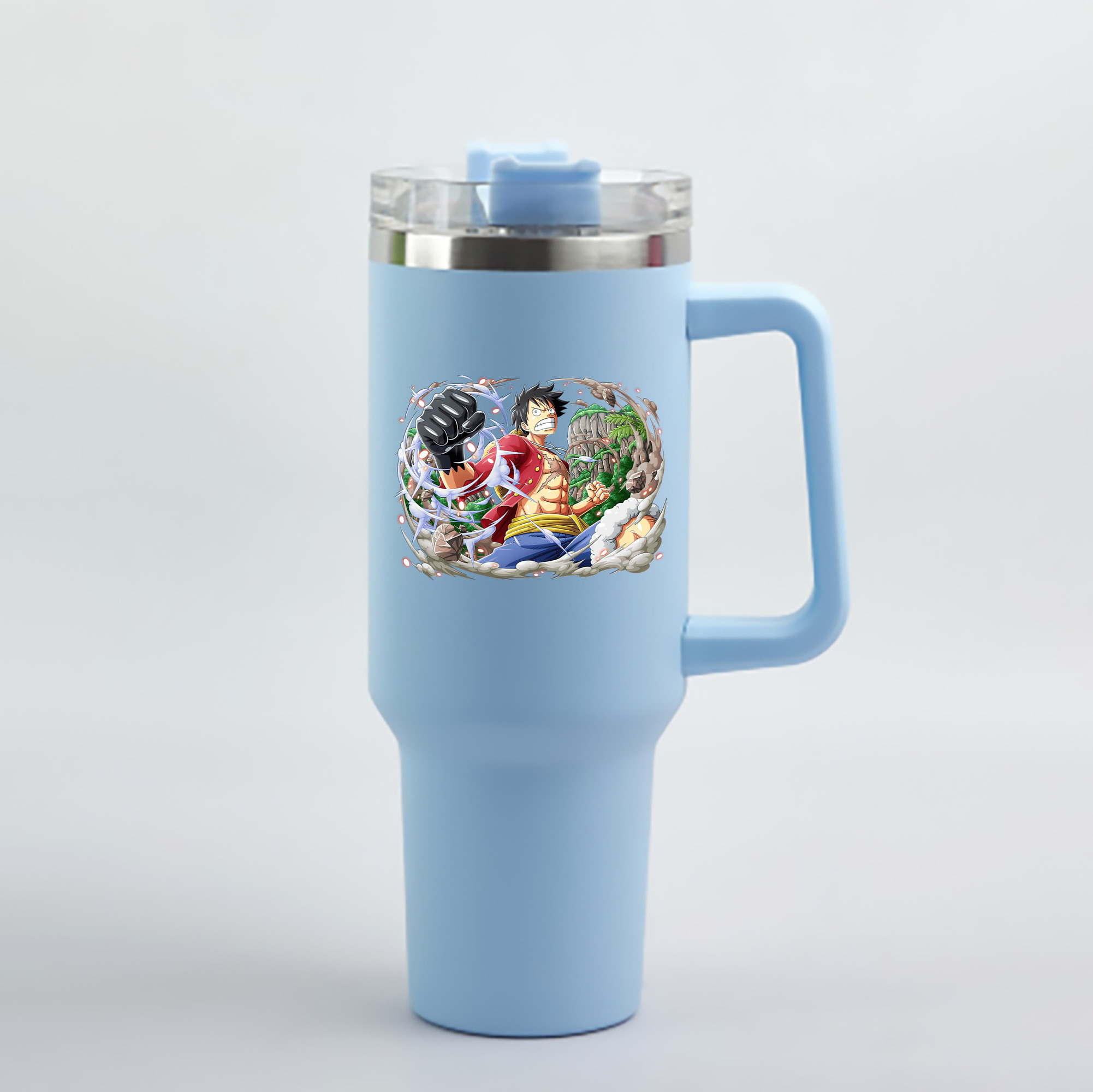 ワンピース モンキー・D・ルフィ ONE PIECE Monkey D. Luffy 1200mL車用タンブラー - クリスタルステッカー（プラスチックストロー付き）
