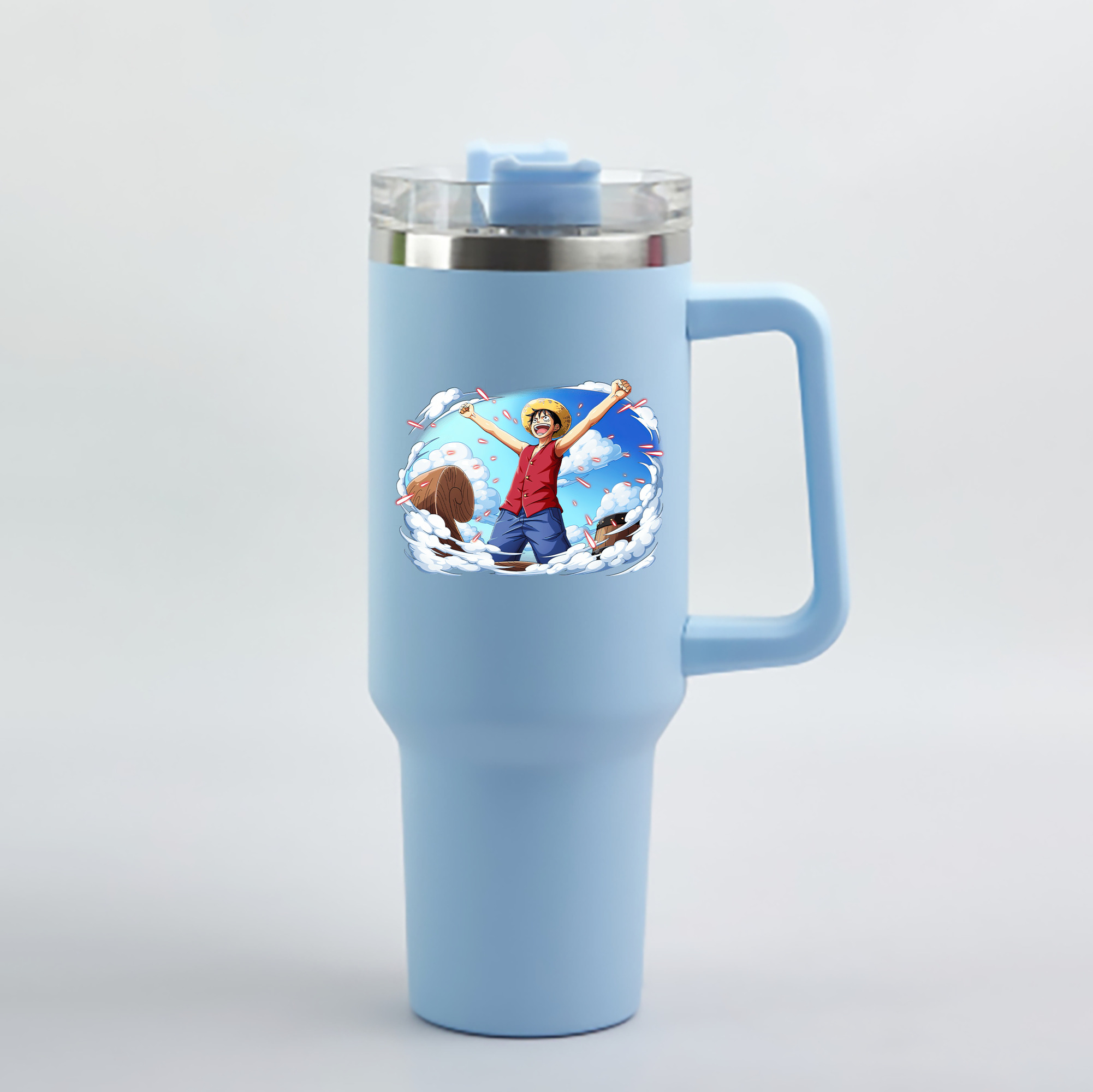 ワンピース モンキー・D・ルフィ ONE PIECE Monkey D. Luffy 1200mL車用タンブラー - クリスタルステッカー（プラスチックストロー付き）