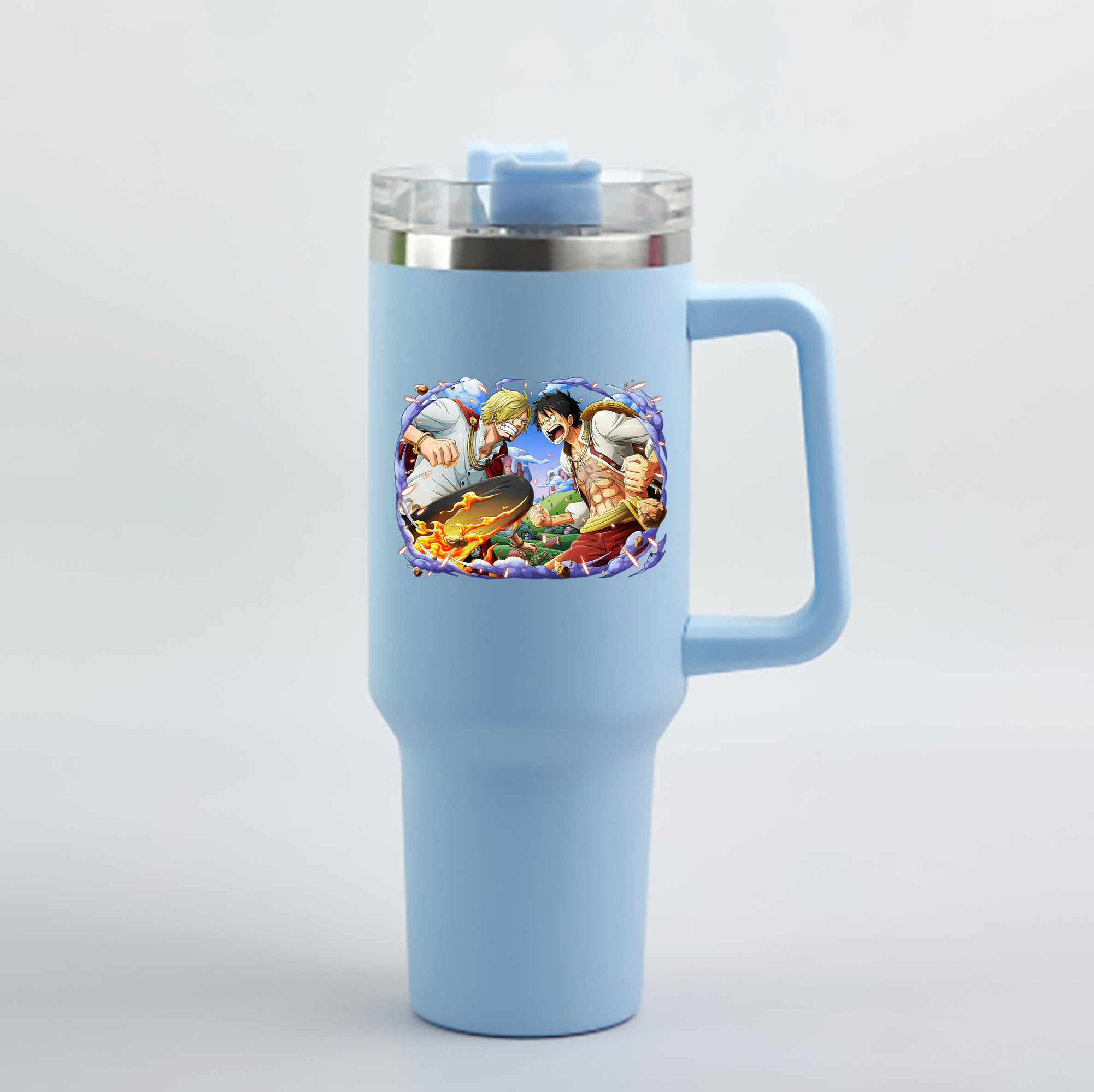 ワンピース モンキー・D・ルフィ ONE PIECE Monkey D. Luffy 1200mL車用タンブラー - クリスタルステッカー（プラスチックストロー付き）
