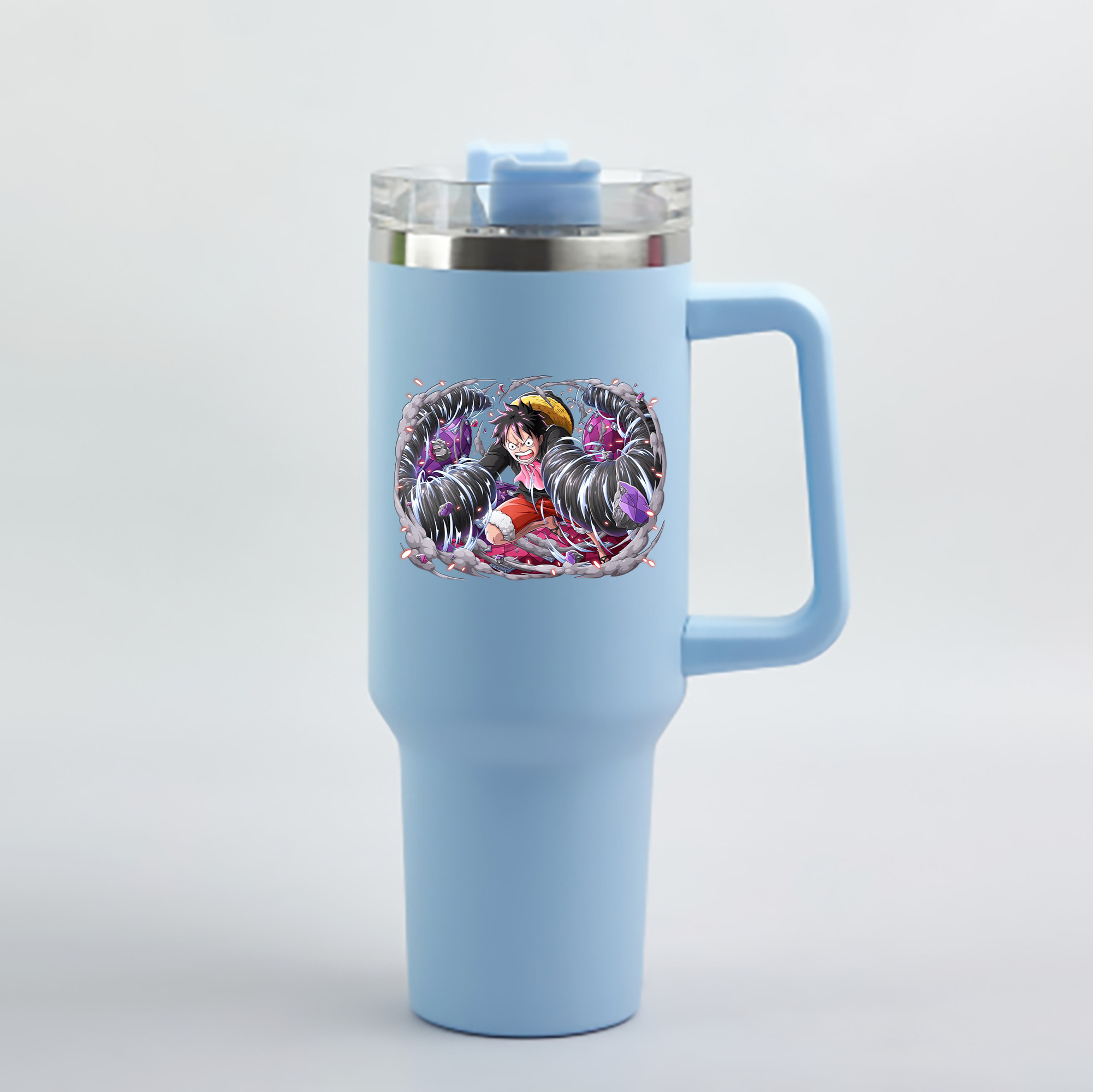 ワンピース モンキー・D・ルフィ ONE PIECE Monkey D. Luffy 1200mL車用タンブラー - クリスタルステッカー（プラスチックストロー付き）