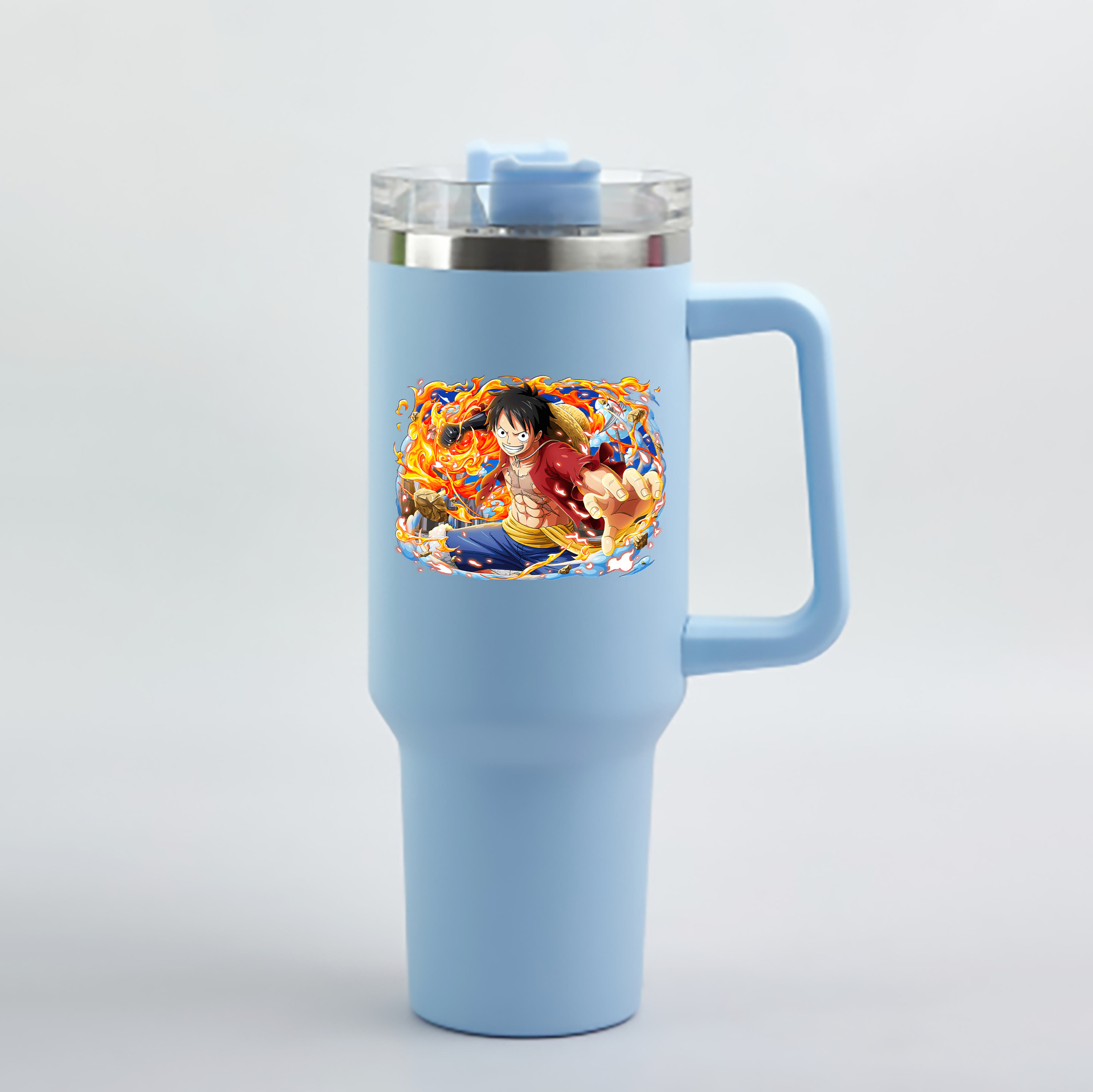 ワンピース モンキー・D・ルフィ ONE PIECE Monkey D. Luffy 1200mL車用タンブラー - クリスタルステッカー（プラスチックストロー付き）