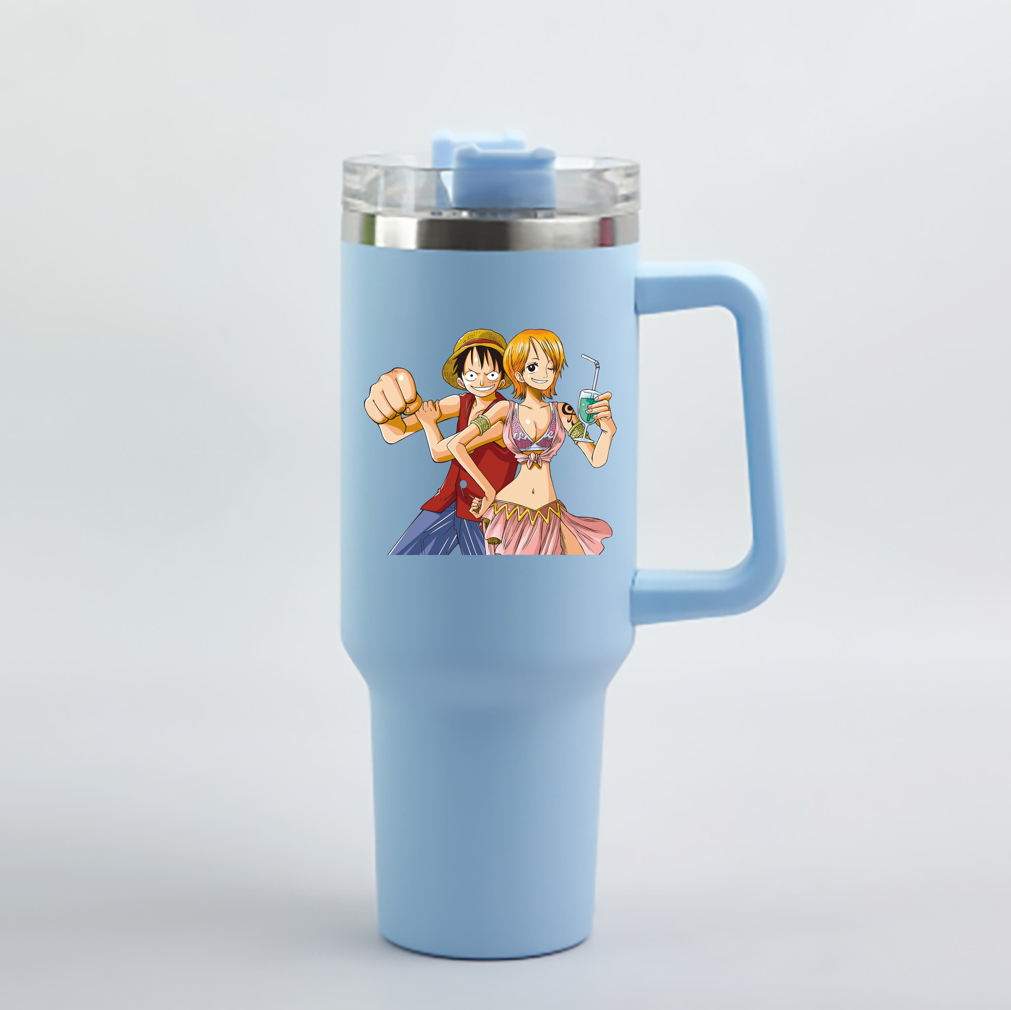 ワンピース モンキー・D・ルフィ ONE PIECE Monkey D. Luffy 1200mL車用タンブラー - クリスタルステッカー（プラスチックストロー付き）