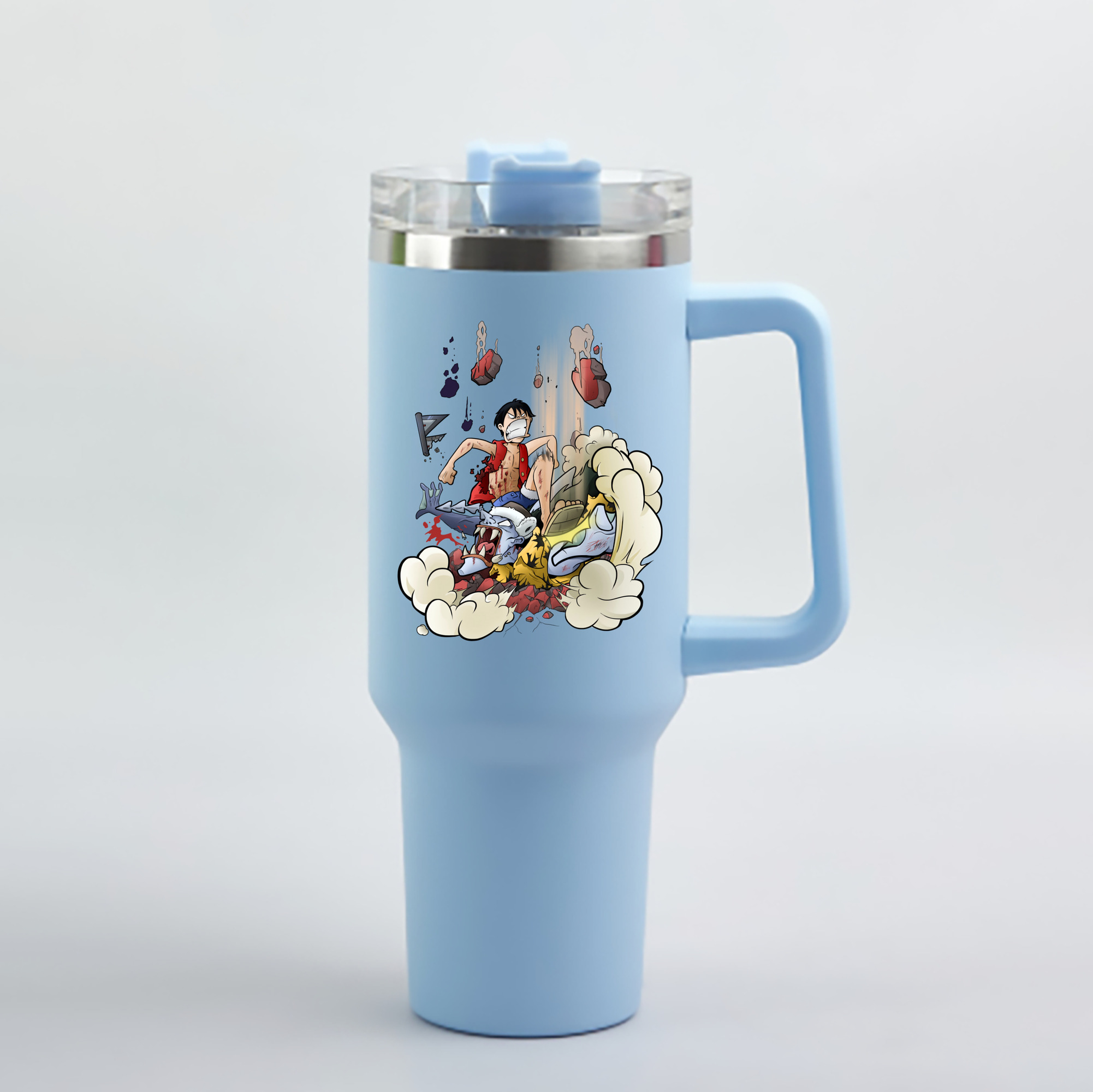 ワンピース モンキー・D・ルフィ ONE PIECE Monkey D. Luffy 1200mL車用タンブラー - クリスタルステッカー（プラスチックストロー付き）