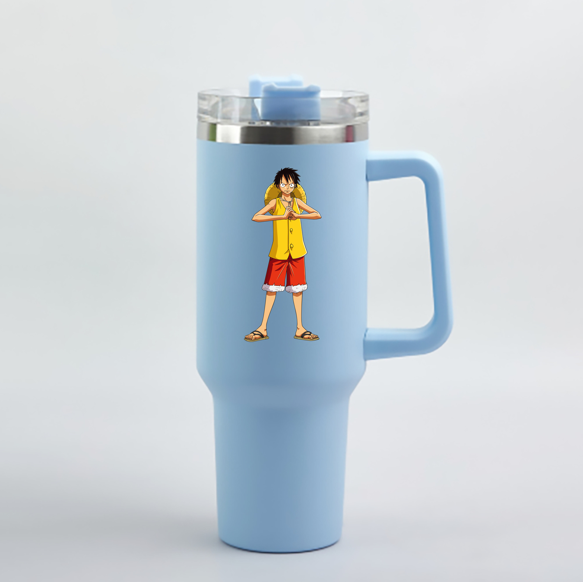 ワンピース モンキー・D・ルフィ ONE PIECE Monkey D. Luffy 1200mL車用タンブラー - クリスタルステッカー（プラスチックストロー付き）