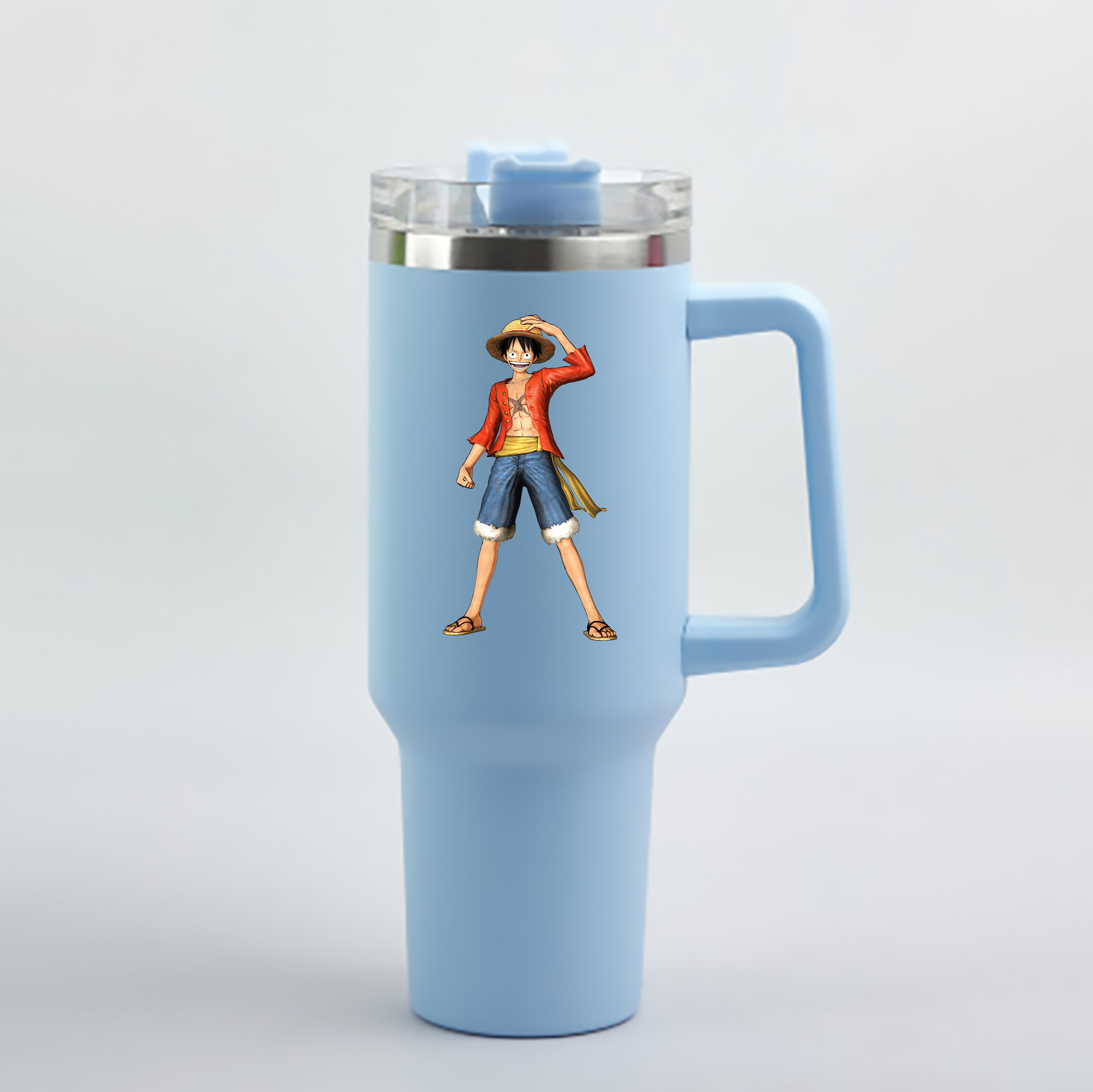 ワンピース モンキー・D・ルフィ ONE PIECE Monkey D. Luffy 1200mL車用タンブラー - クリスタルステッカー（プラスチックストロー付き）