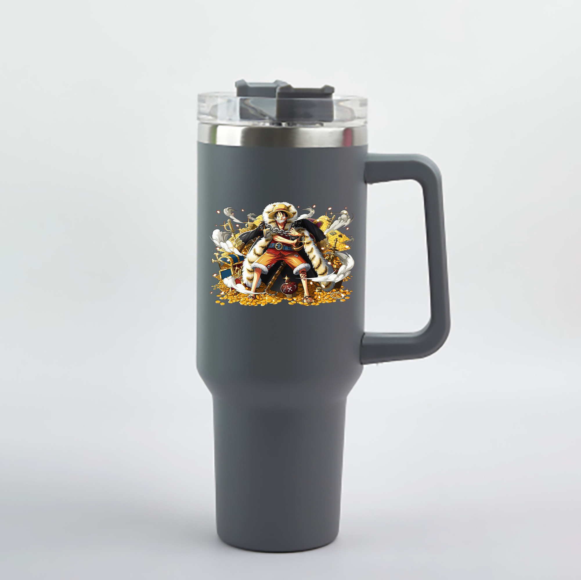 ワンピース モンキー・D・ルフィ ONE PIECE Monkey D. Luffy 1200mL車用タンブラー - クリスタルステッカー（プラスチックストロー付き）