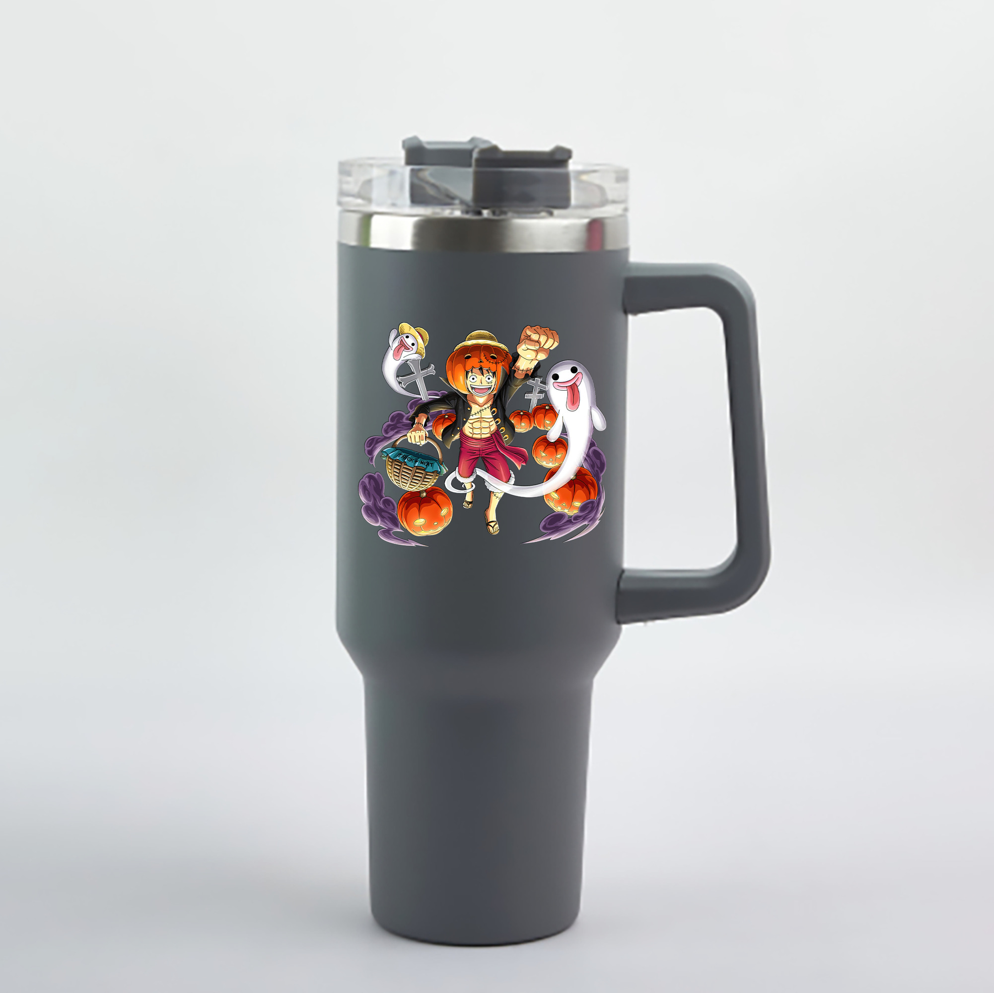 ワンピース モンキー・D・ルフィ ONE PIECE Monkey D. Luffy 1200mL車用タンブラー - クリスタルステッカー（プラスチックストロー付き）
