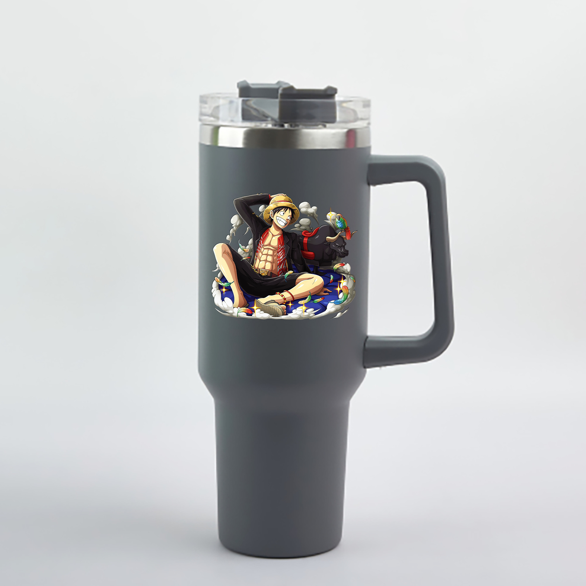 ワンピース モンキー・D・ルフィ ONE PIECE Monkey D. Luffy 1200mL車用タンブラー - クリスタルステッカー（プラスチックストロー付き）