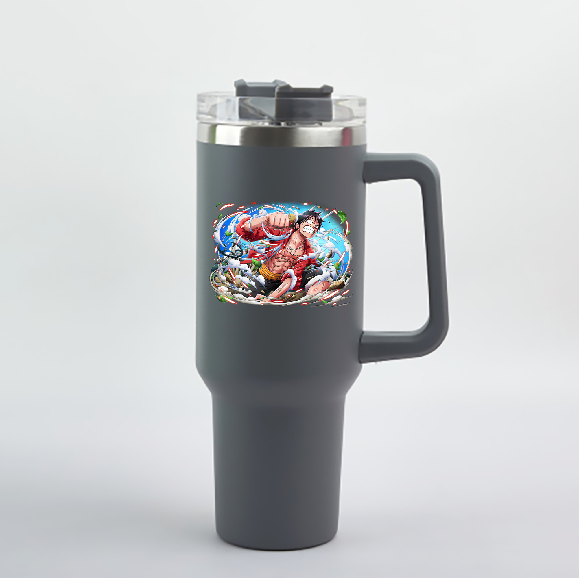 ワンピース モンキー・D・ルフィ ONE PIECE Monkey D. Luffy 1200mL車用タンブラー - クリスタルステッカー（プラスチックストロー付き）